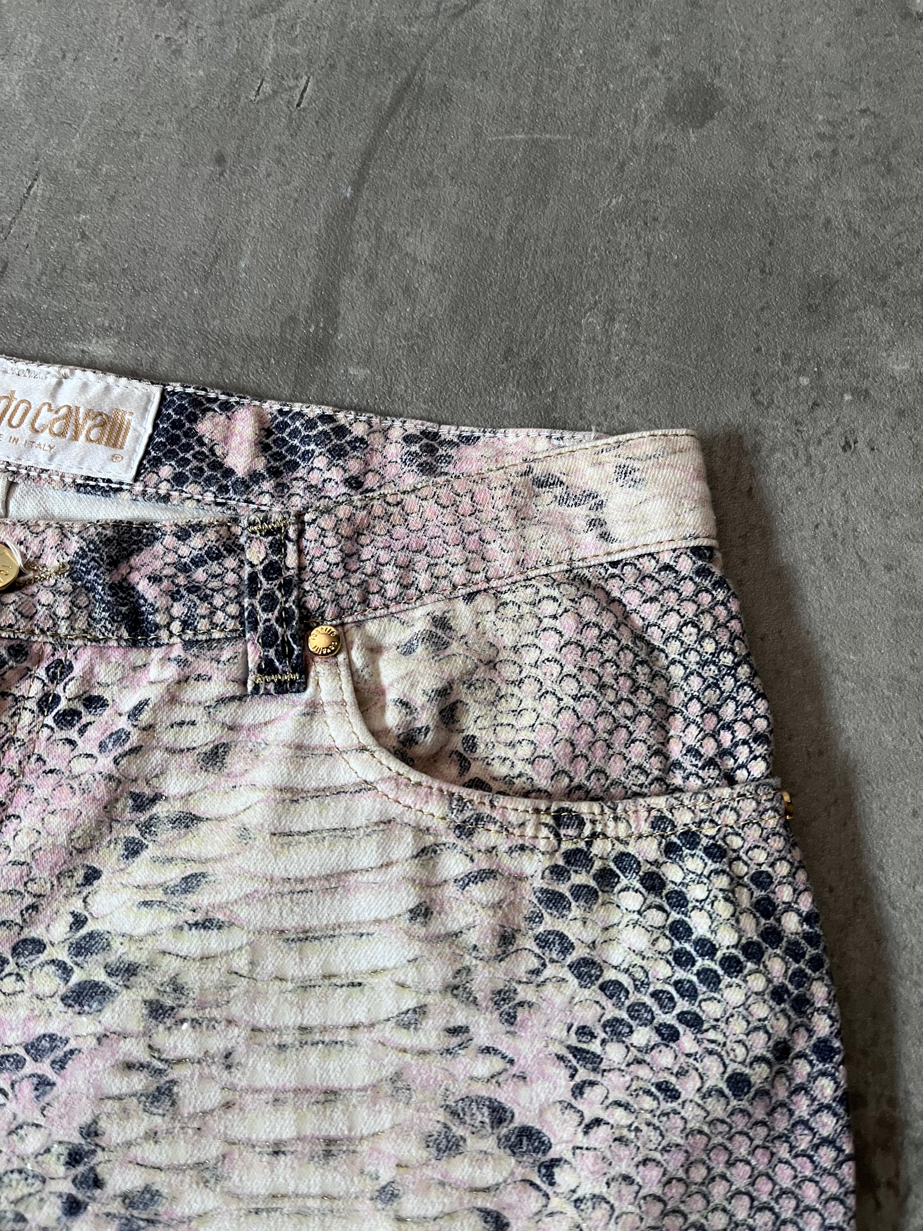 A/W 2002 Roberto Cavalli Python Effect Print Pants Beige Men - M