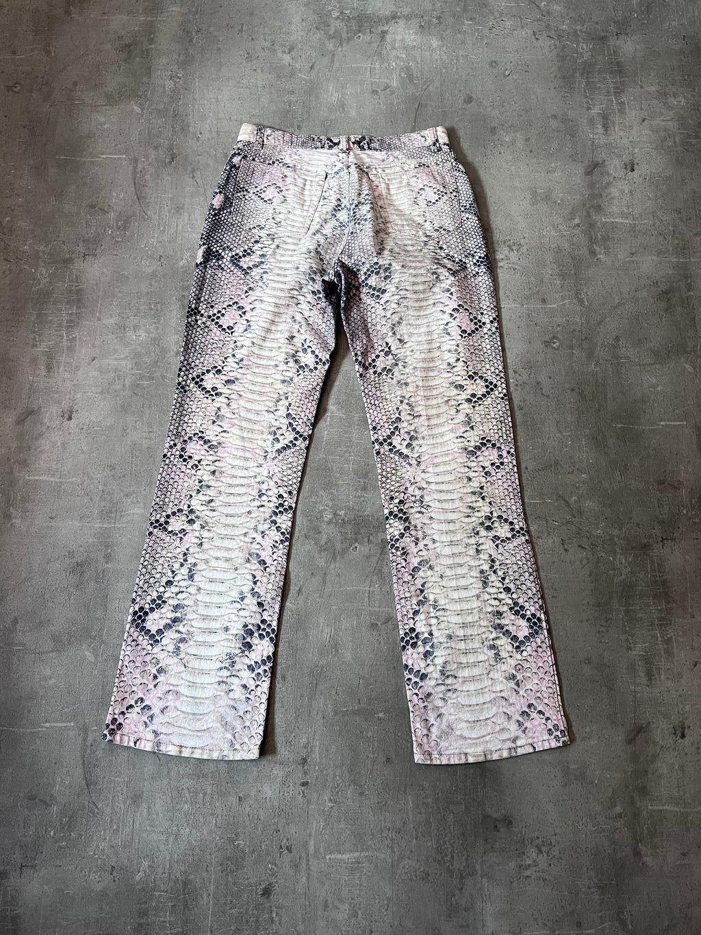 A/W 2002 Roberto Cavalli Python Effect Print Pants Beige Men - M