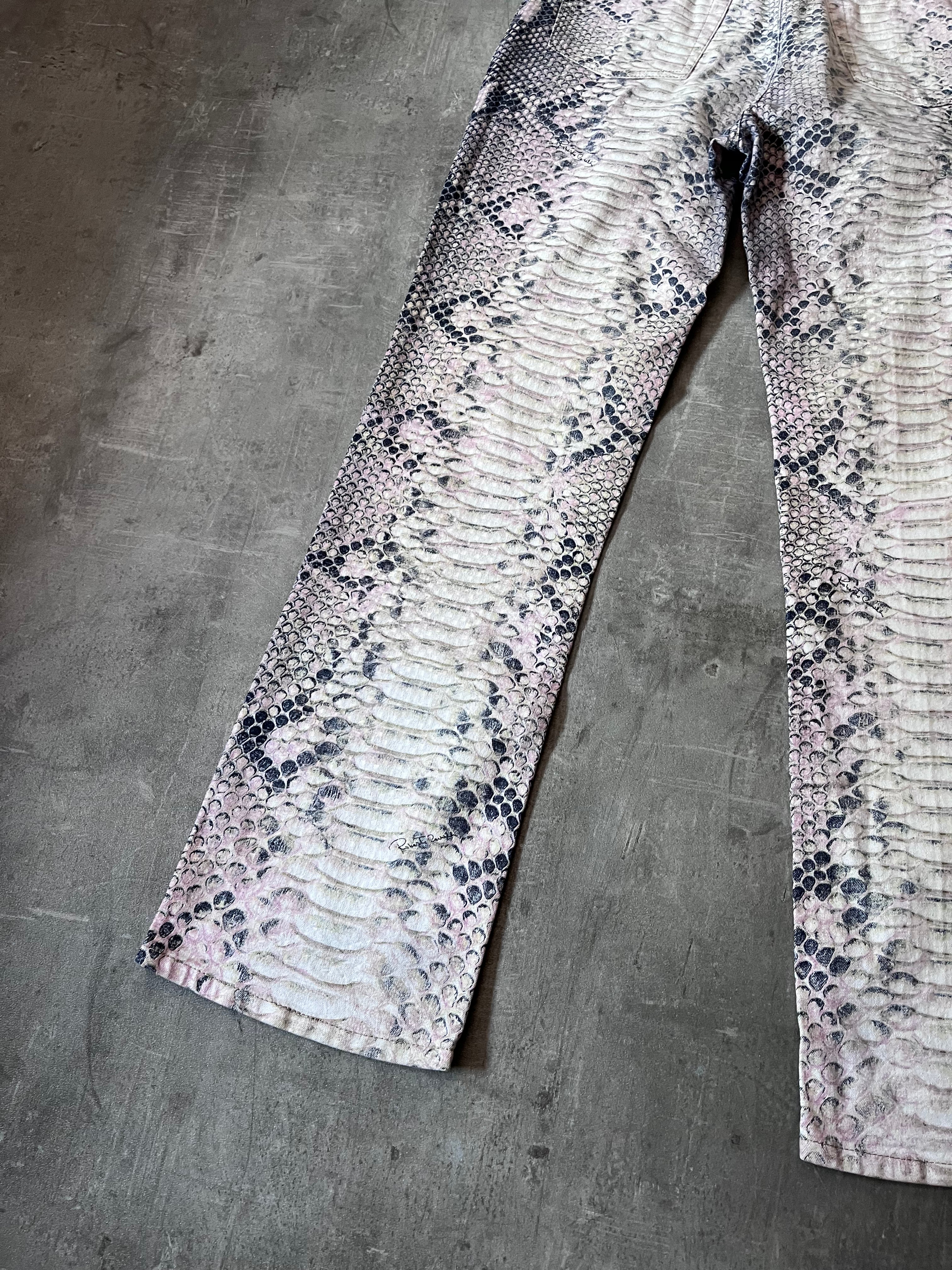 A/W 2002 Roberto Cavalli Python Effect Print Pants Beige Men - M