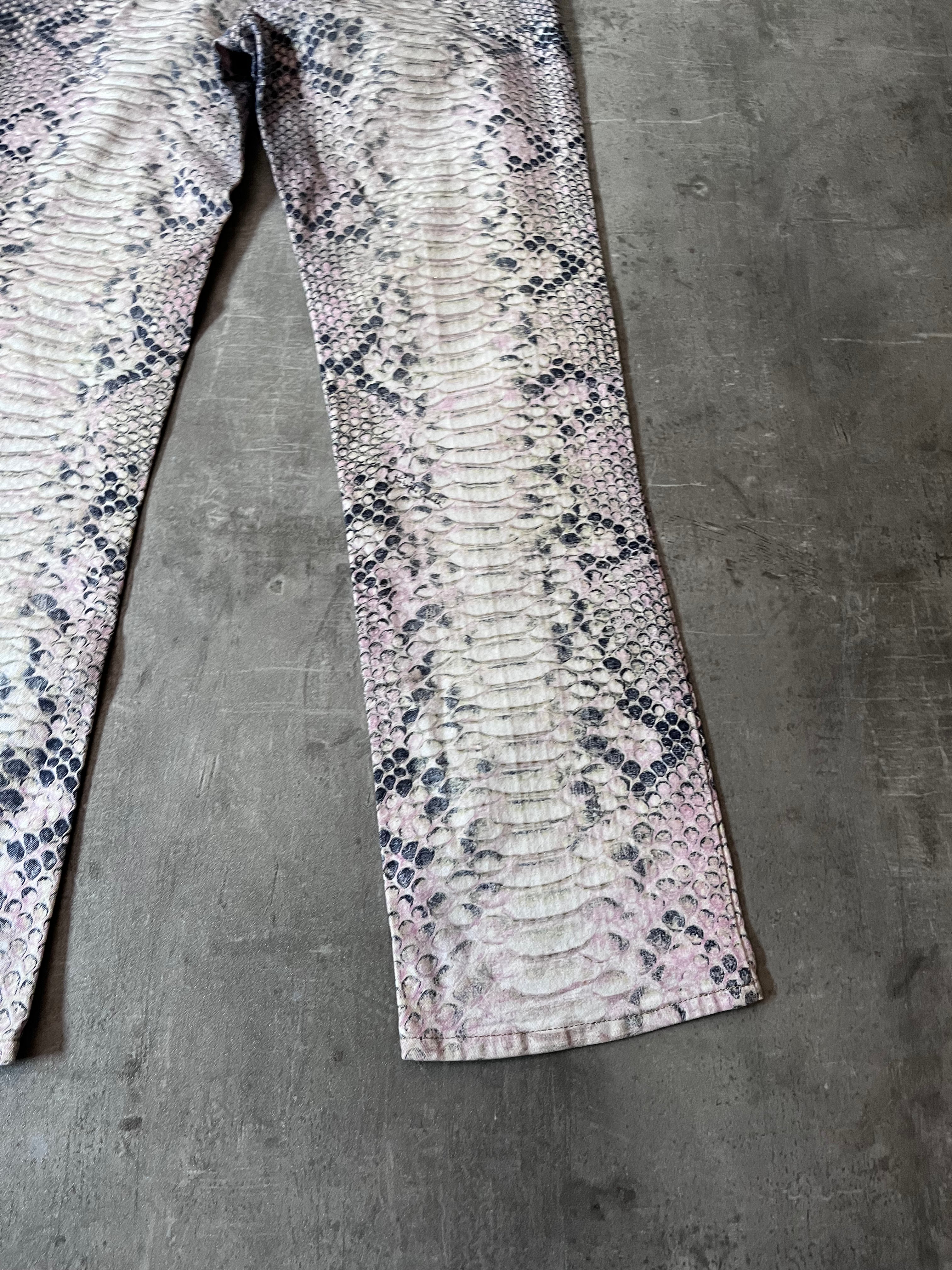 A/W 2002 Roberto Cavalli Python Effect Print Pants Beige Men - M