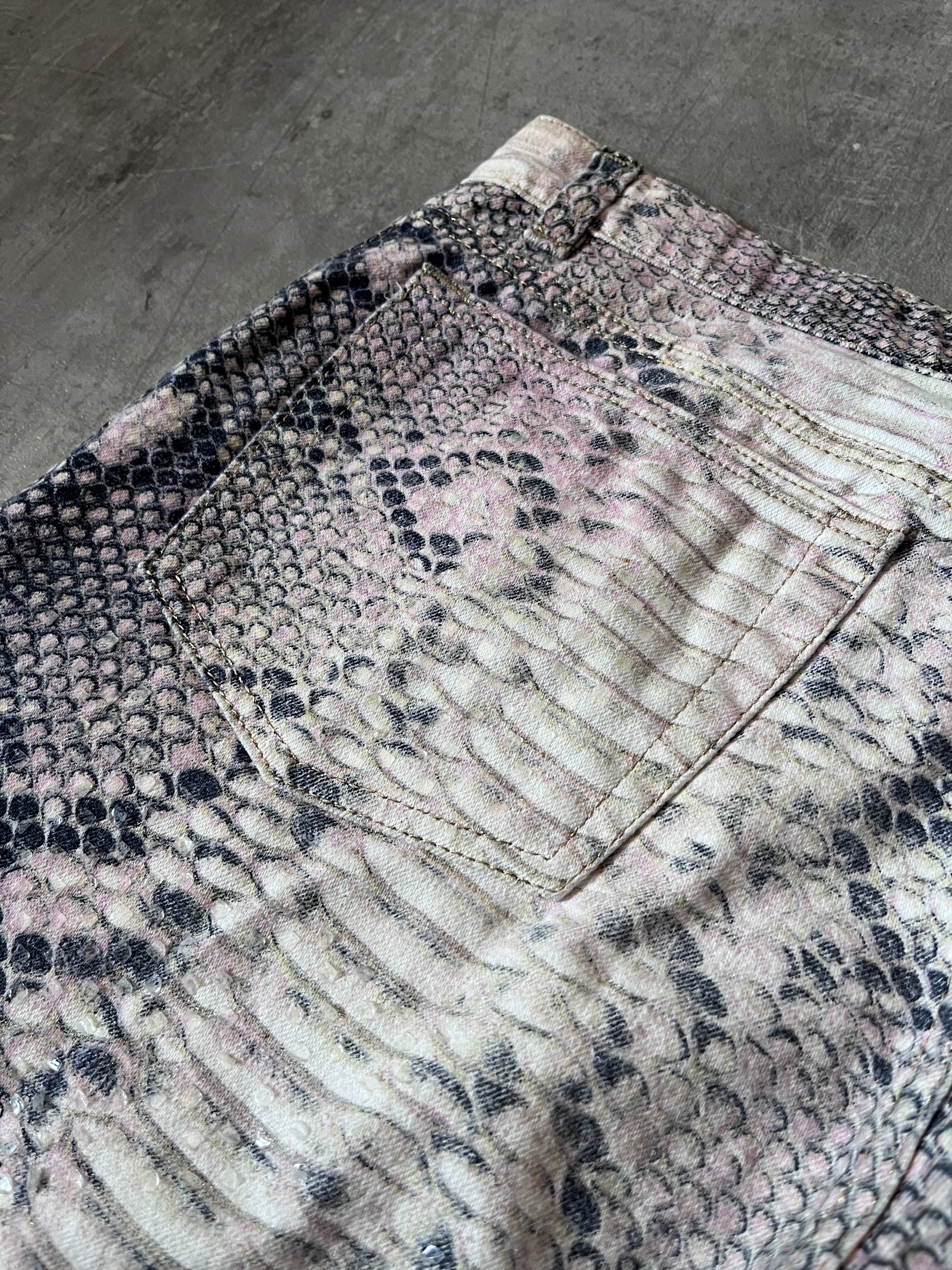 A/W 2002 Roberto Cavalli Python Effect Print Pants Beige Men - M
