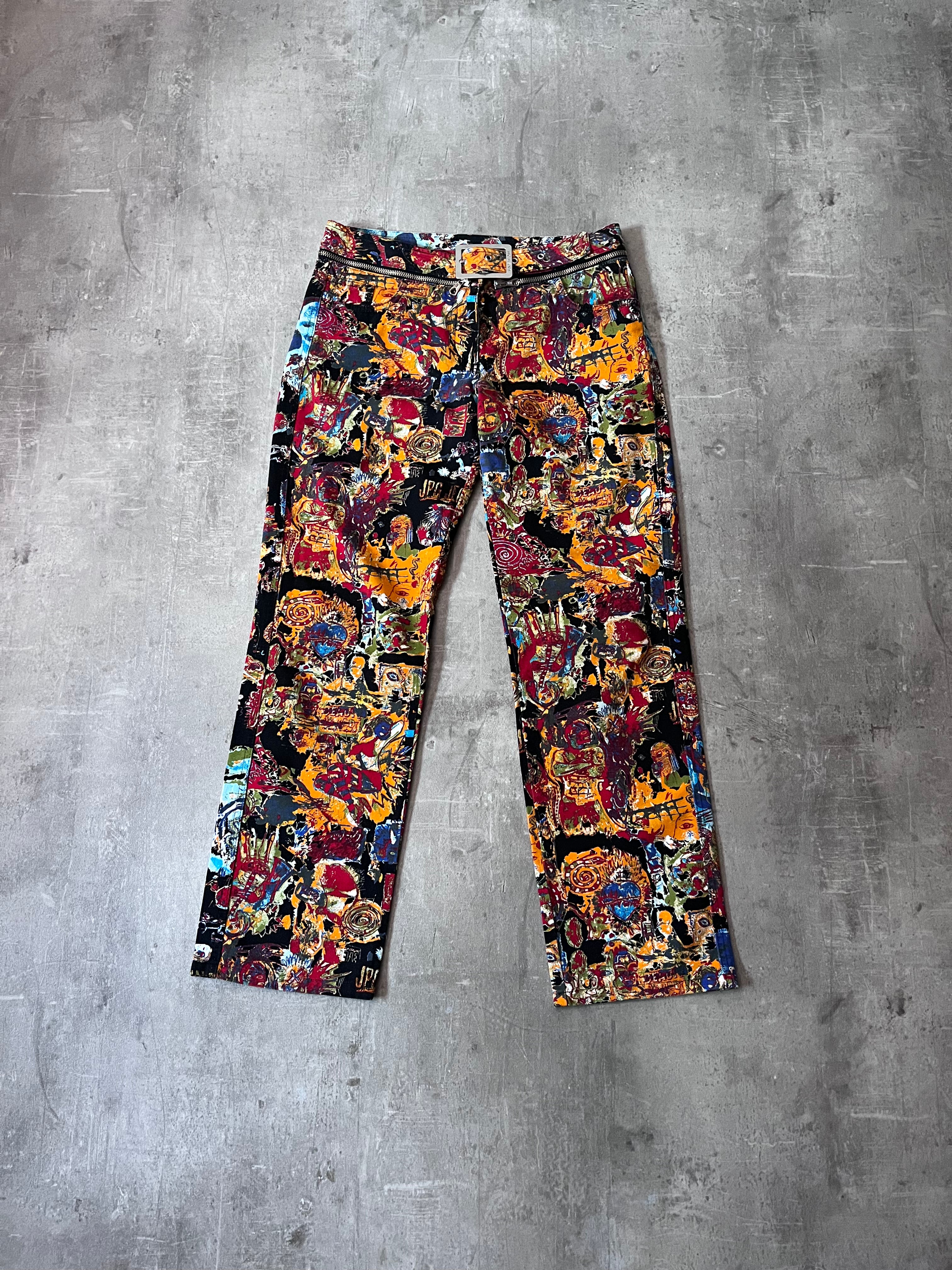 S/S 2000 Jean Paul Gaultier x Jean-Michel Basquiat All Over Print Pants Multicolor Unisex - M