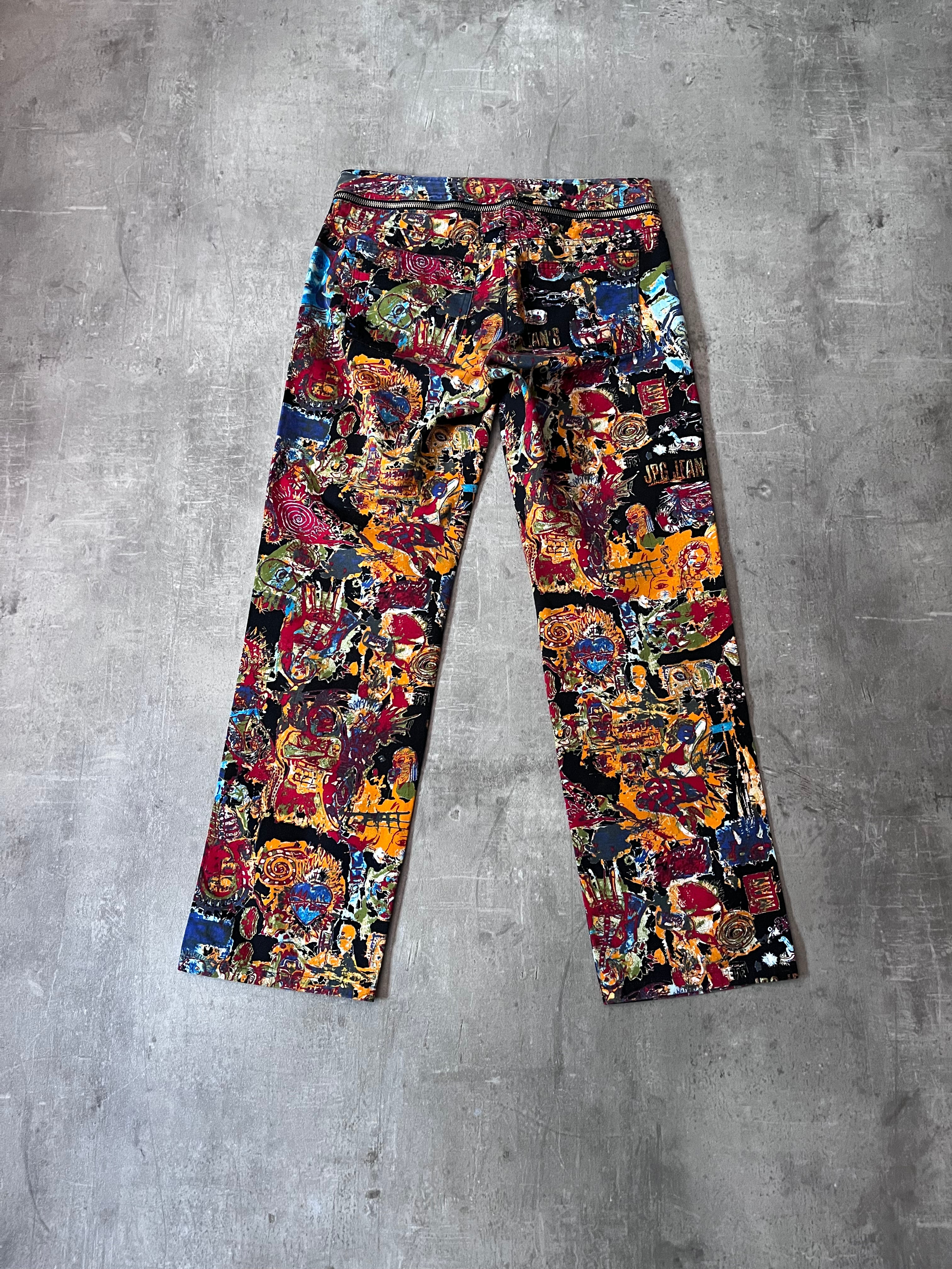 S/S 2000 Jean Paul Gaultier x Jean-Michel Basquiat All Over Print Pants Multicolor Unisex - M