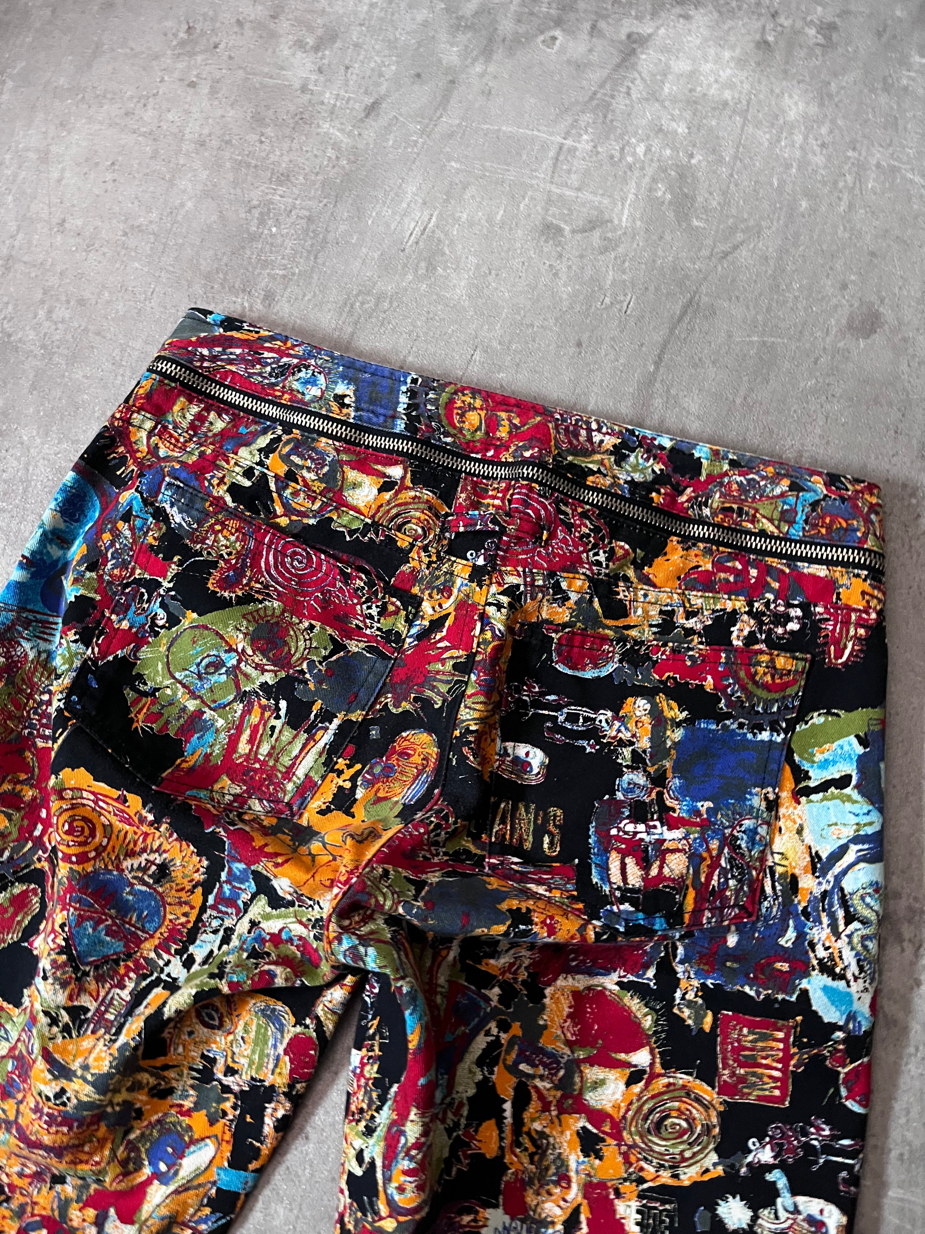 S/S 2000 Jean Paul Gaultier x Jean-Michel Basquiat All Over Print Pants Multicolor Unisex - M
