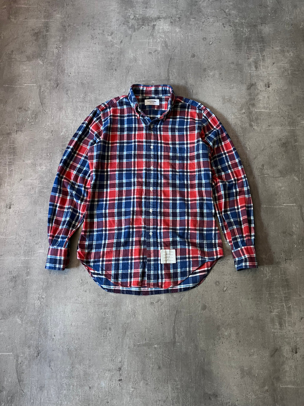 Thom Brown Checkered Flannel Shirt Red Blue Men - L