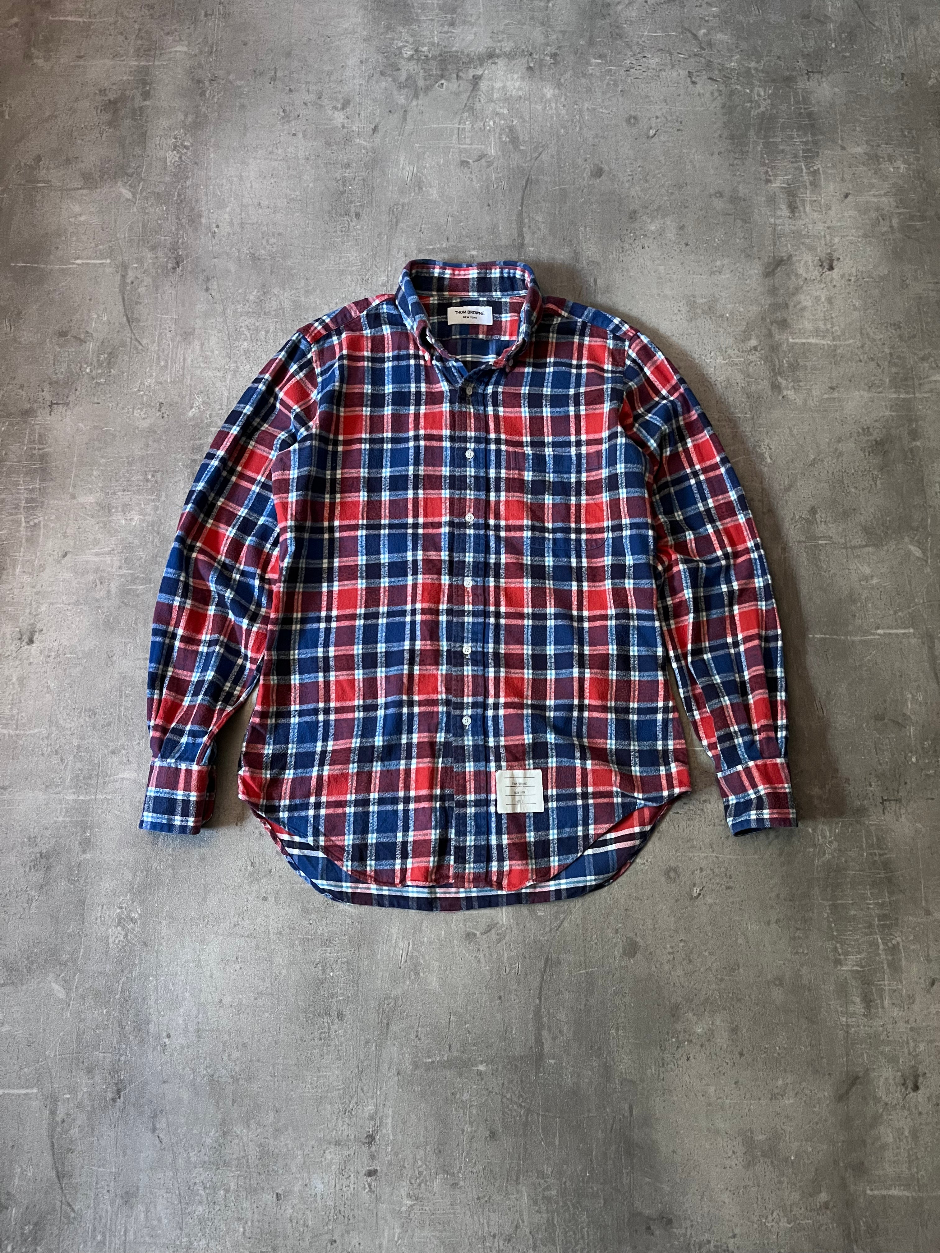Thom Brown Checkered Flannel Shirt Red Blue Men - L