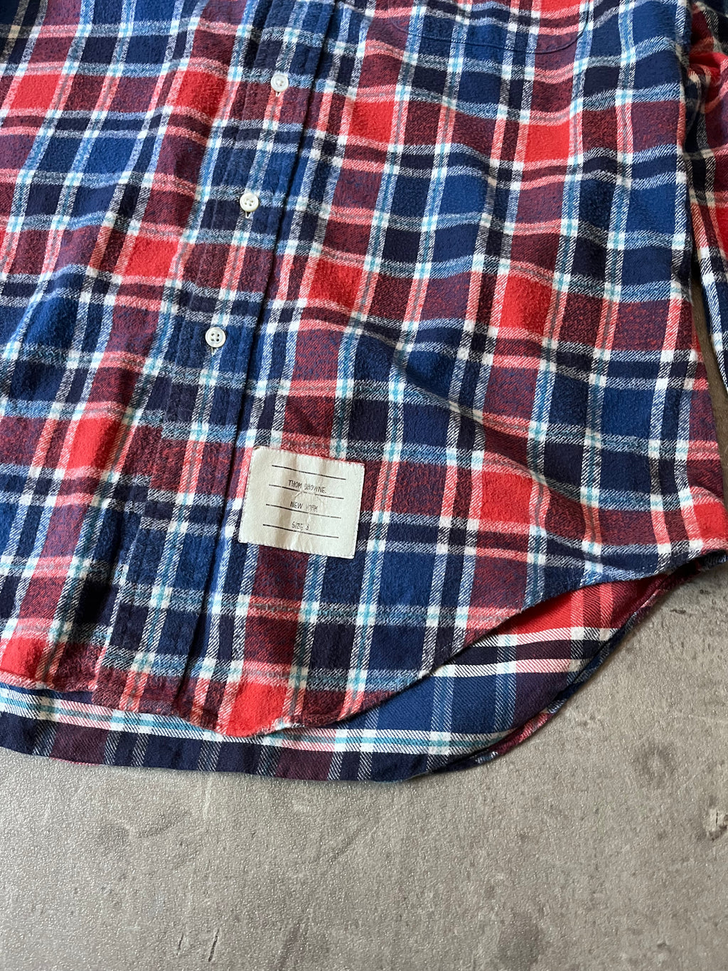 Thom Brown Checkered Flannel Shirt Red Blue Men - L