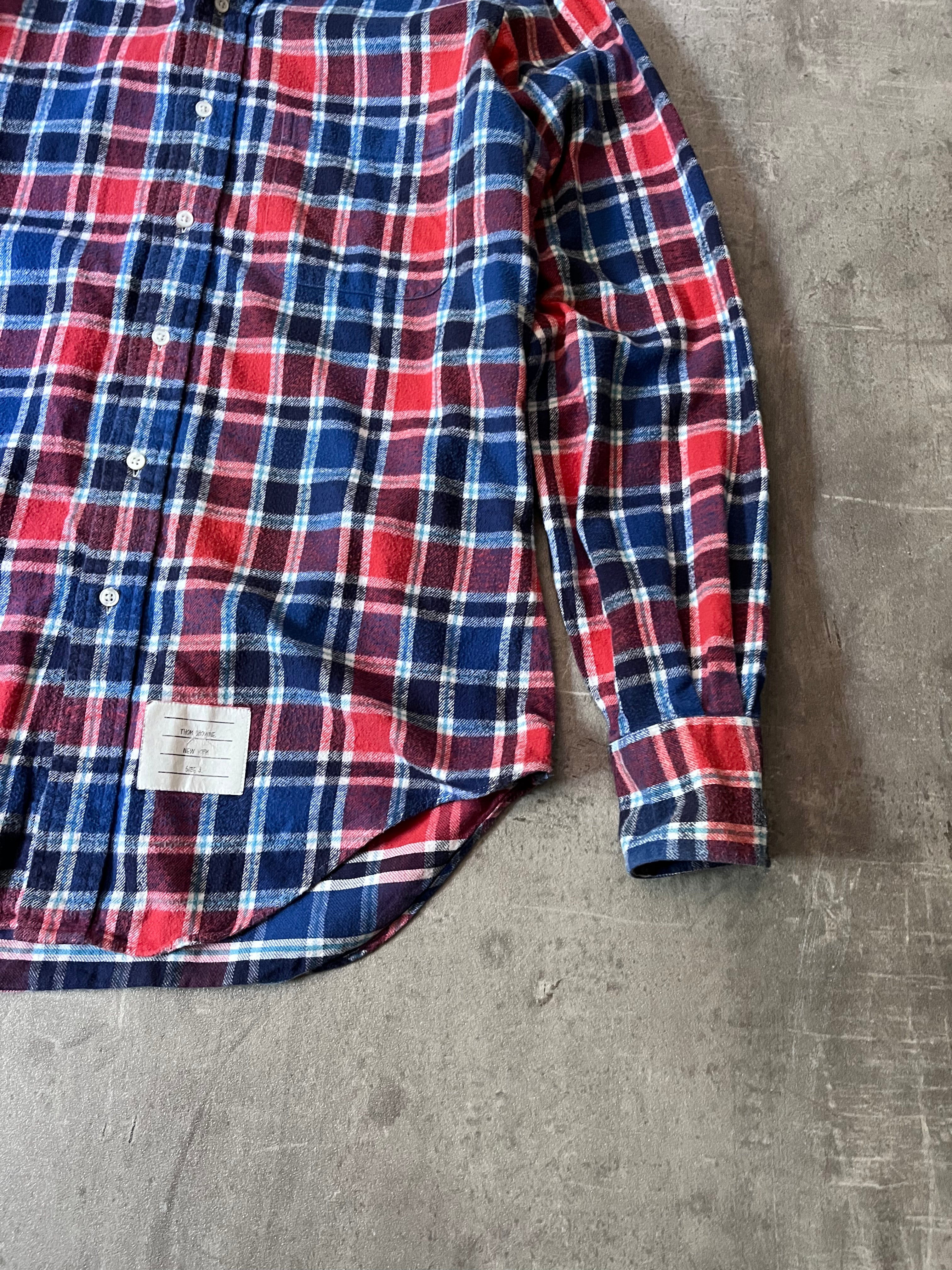 Thom Brown Checkered Flannel Shirt Red Blue Men - L