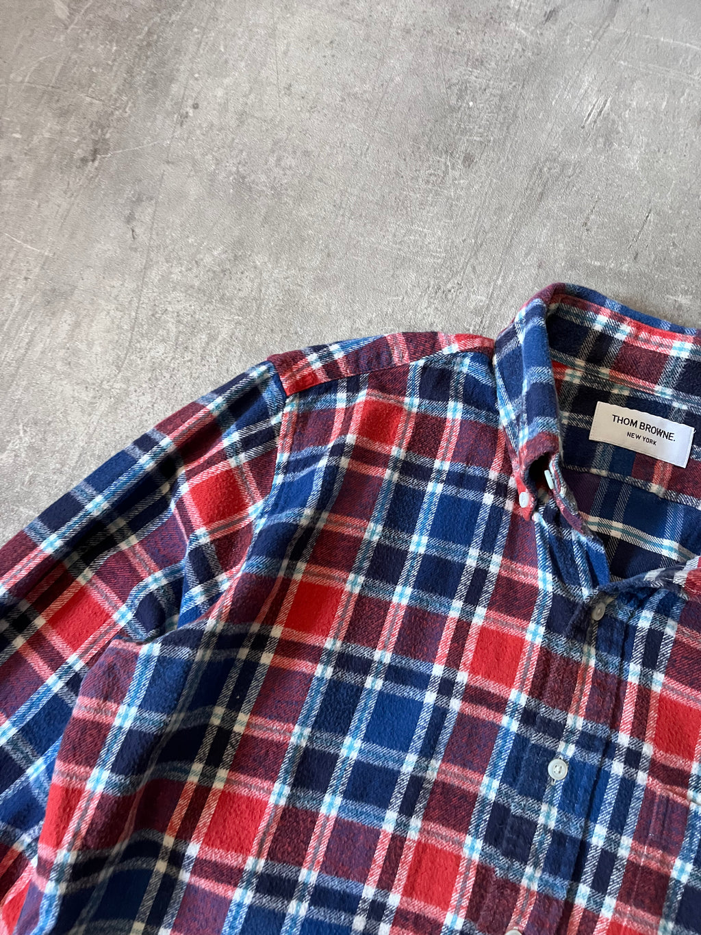 Thom Brown Checkered Flannel Shirt Red Blue Men - L