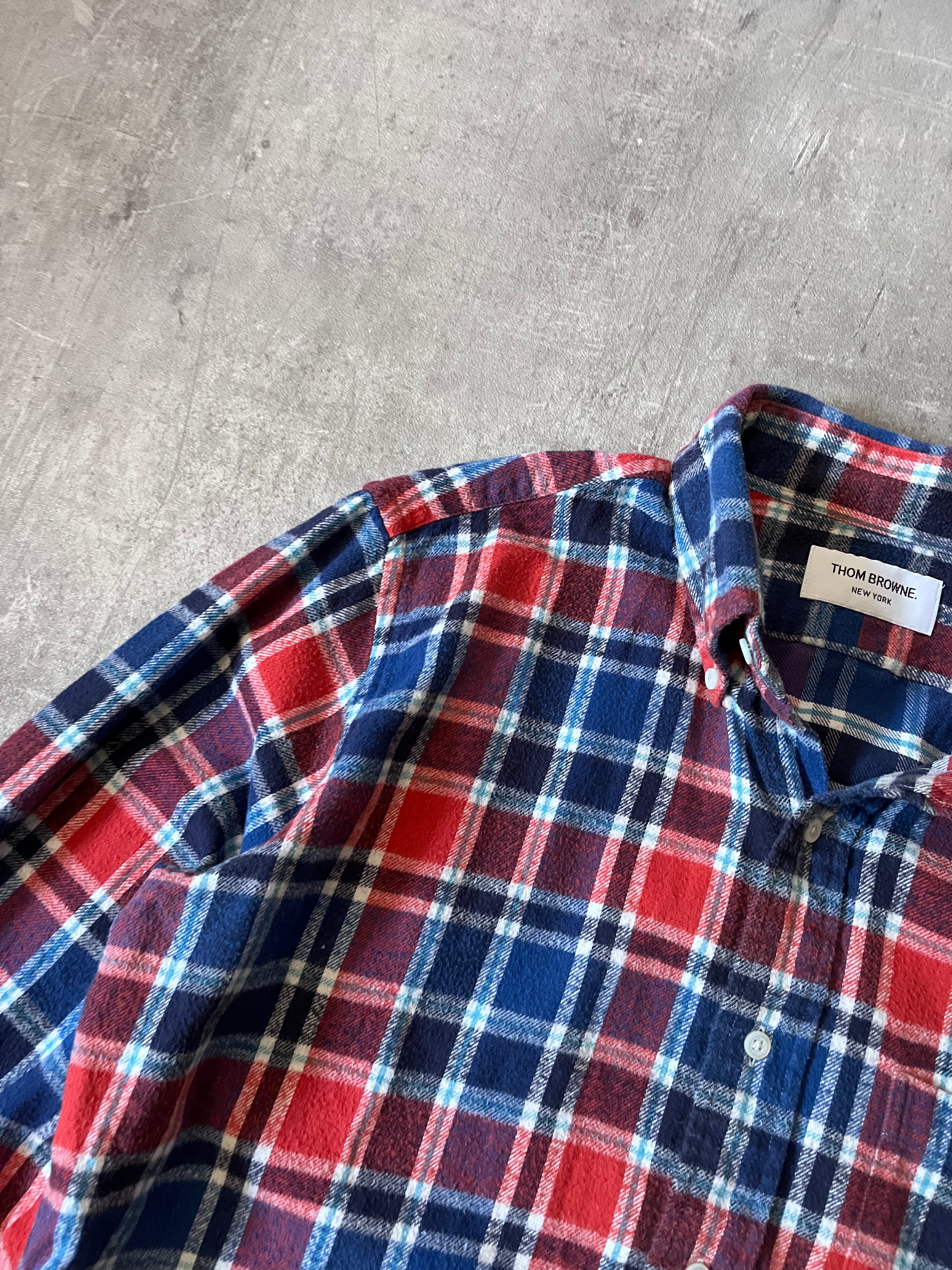 Thom Brown Checkered Flannel Shirt Red Blue Men - L