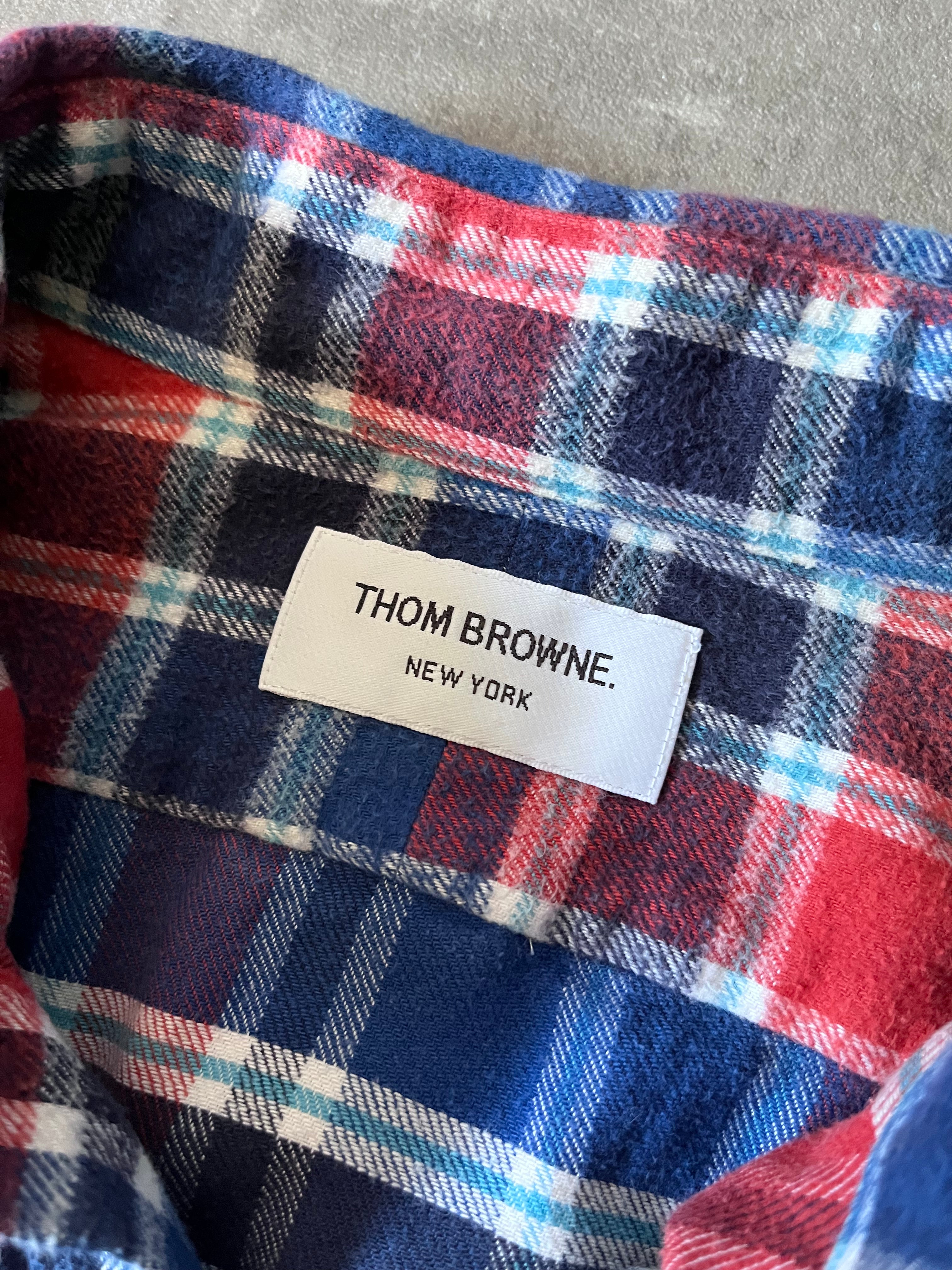 Thom Brown Checkered Flannel Shirt Red Blue Men - L