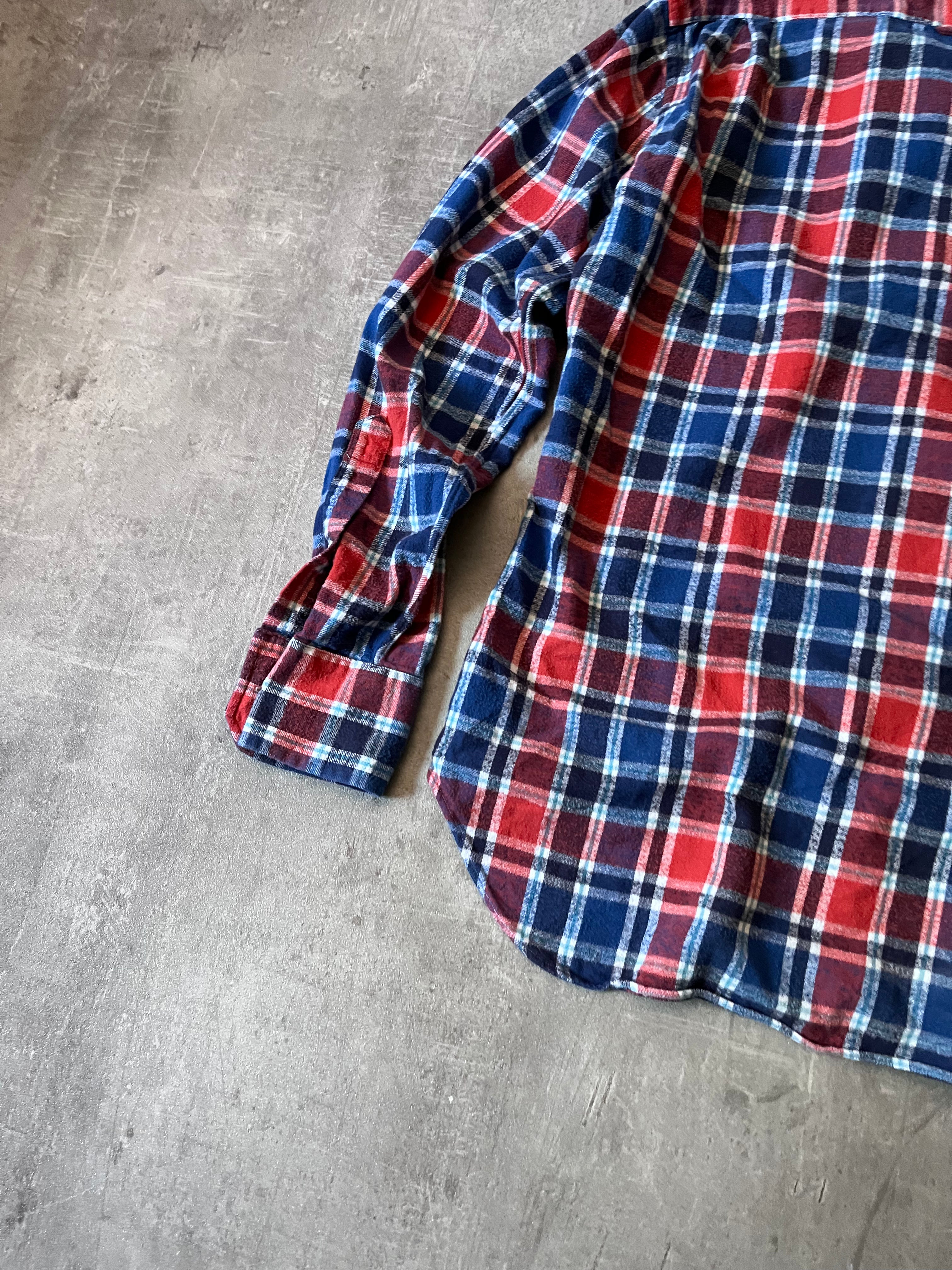 Thom Brown Checkered Flannel Shirt Red Blue Men - L