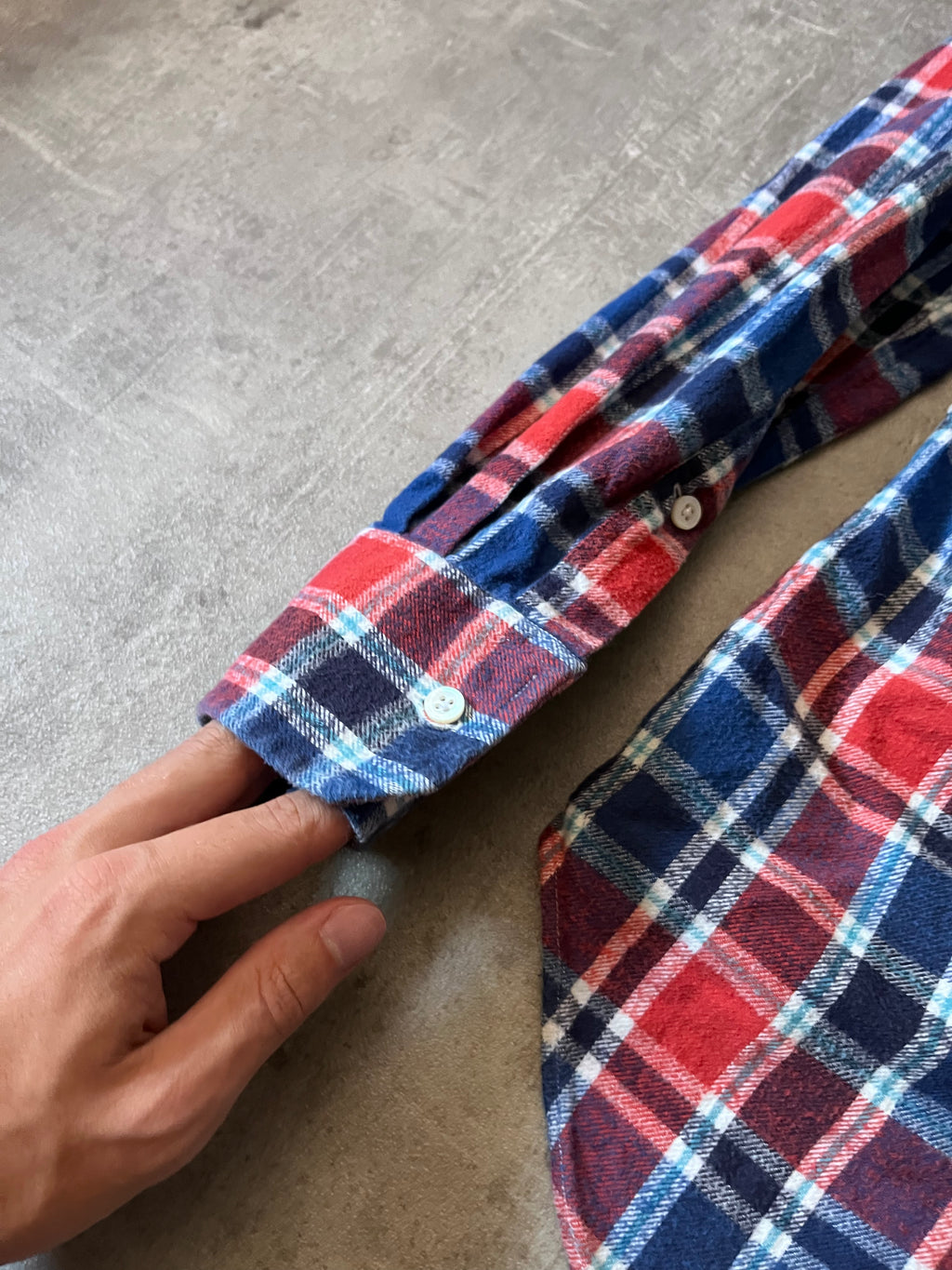 Thom Brown Checkered Flannel Shirt Red Blue Men - L