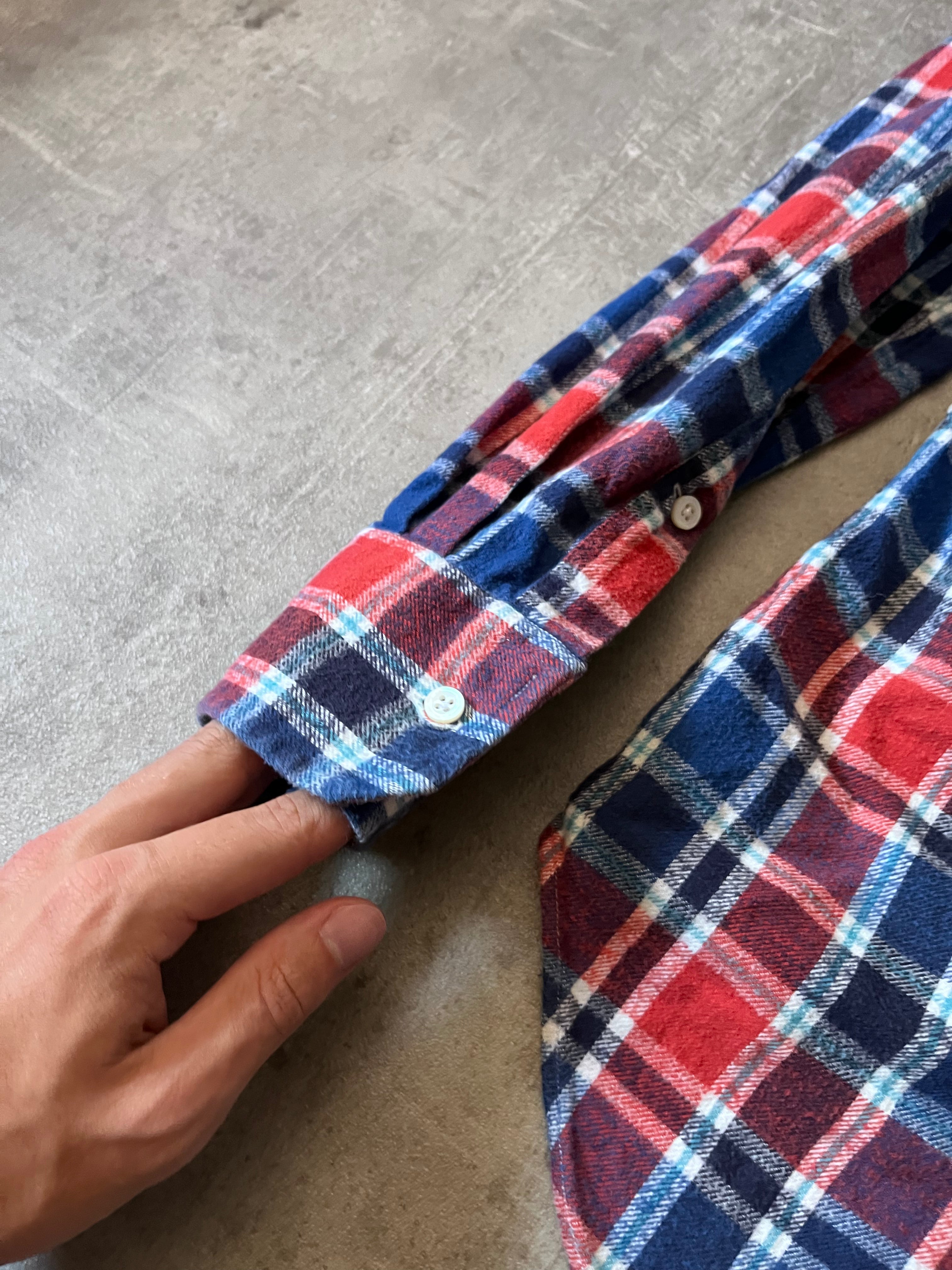 Thom Brown Checkered Flannel Shirt Red Blue Men - L