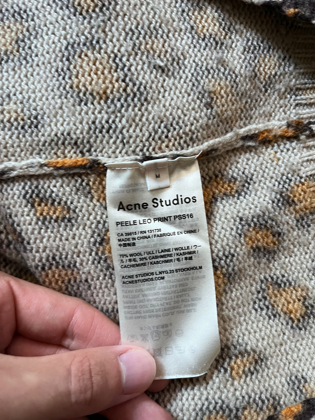 Acne Studios Peele Leopard Print Wool Cashmere Sweater Men Beige - M