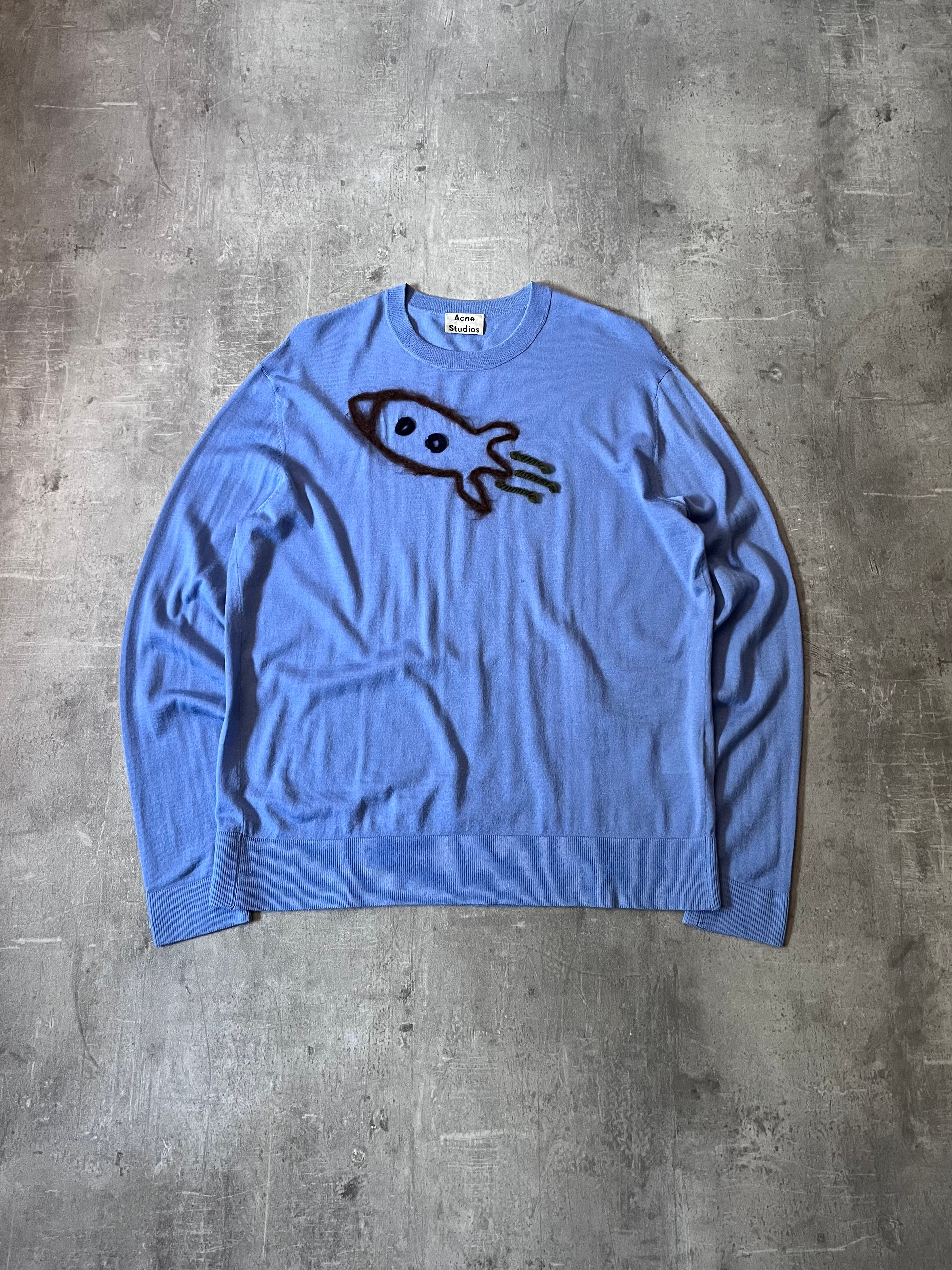 Acne Studios Fuzzy Rocket Embroidered Wool Sweater Blue Men - M