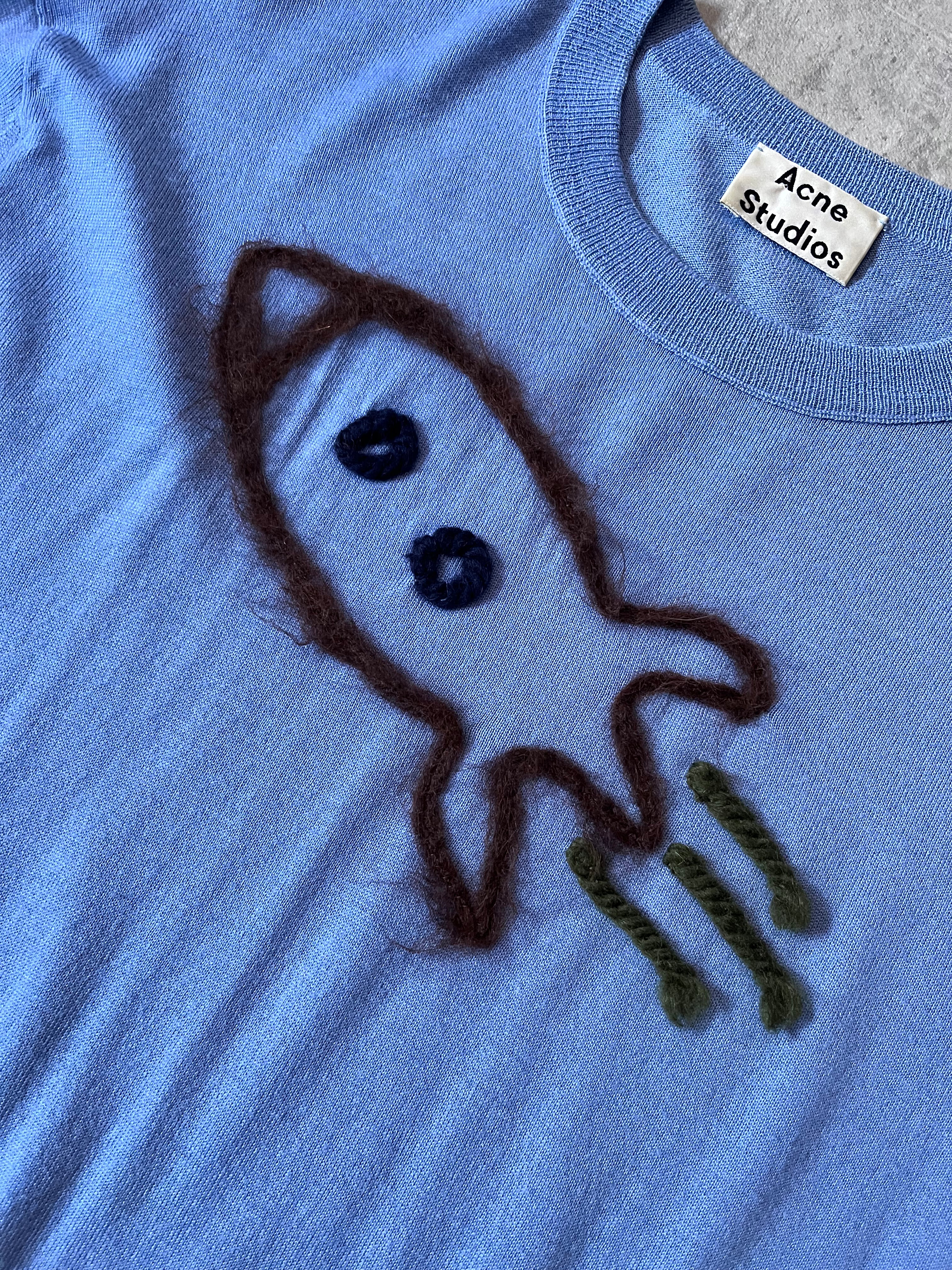 Acne Studios Fuzzy Rocket Embroidered Wool Sweater Blue Men - M