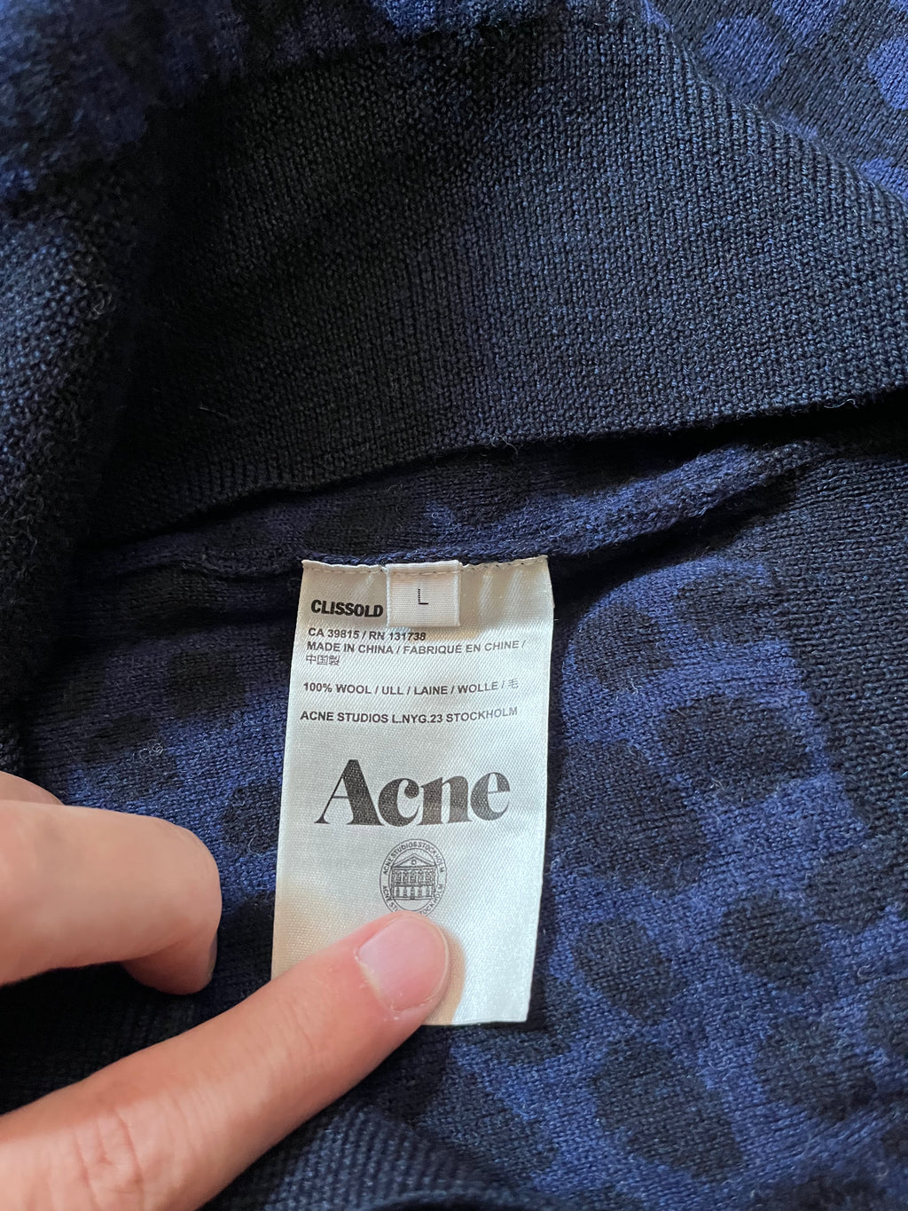 Acne Studios Clissold Animal Print Wool Sweater Navy Men - L