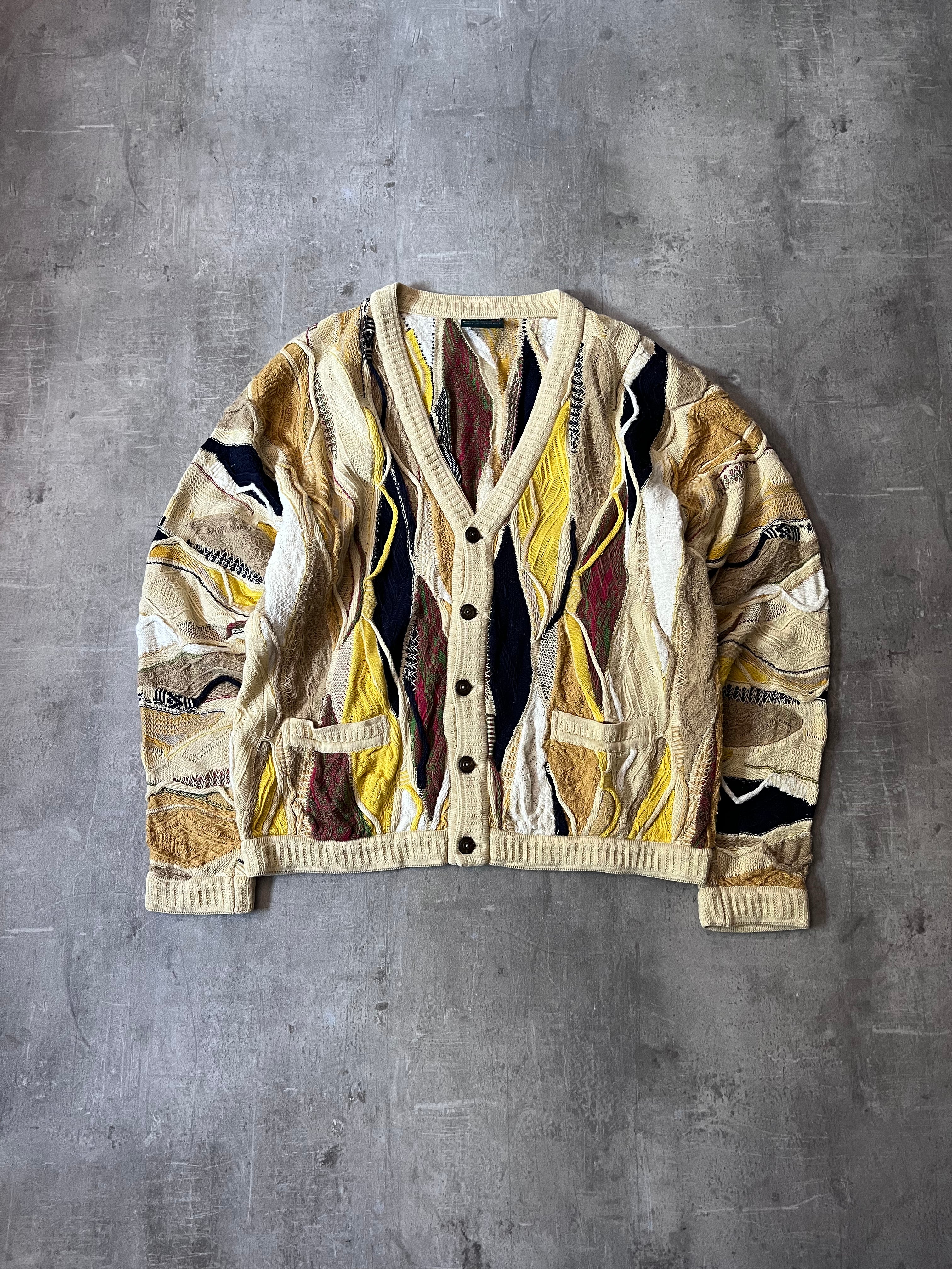 Coogi Vintage 3D Cardigan Linen Cotton Cardigan Sweater Multicolor Men - XL
