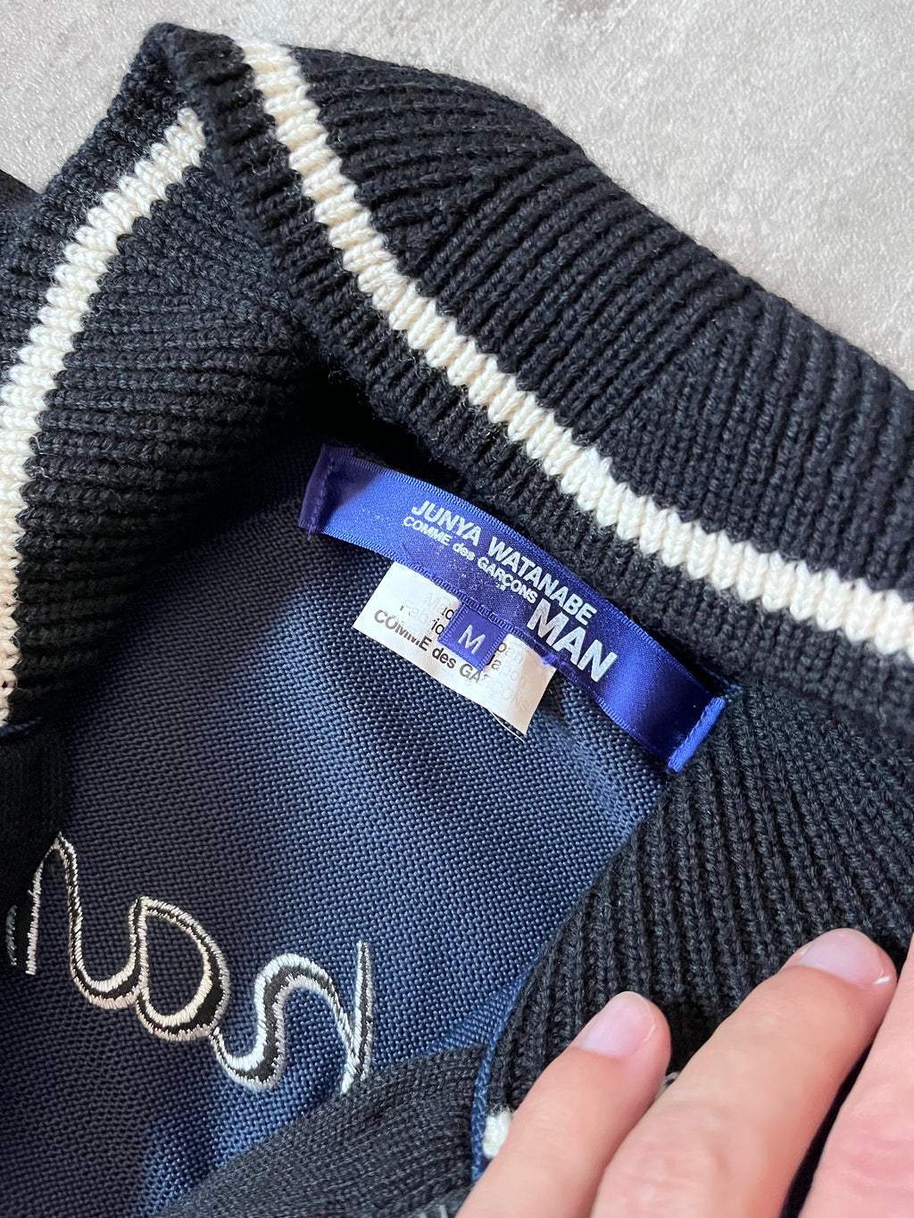 S/S 2017 Comme des Garcons Junya Watanabe Sukajan Knit Jacket Navy Men - M