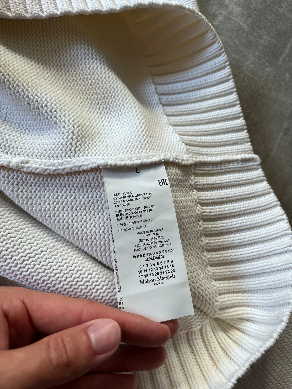 S/S 2020 Maison Margiela Embossed Tag Sweater White Men - L