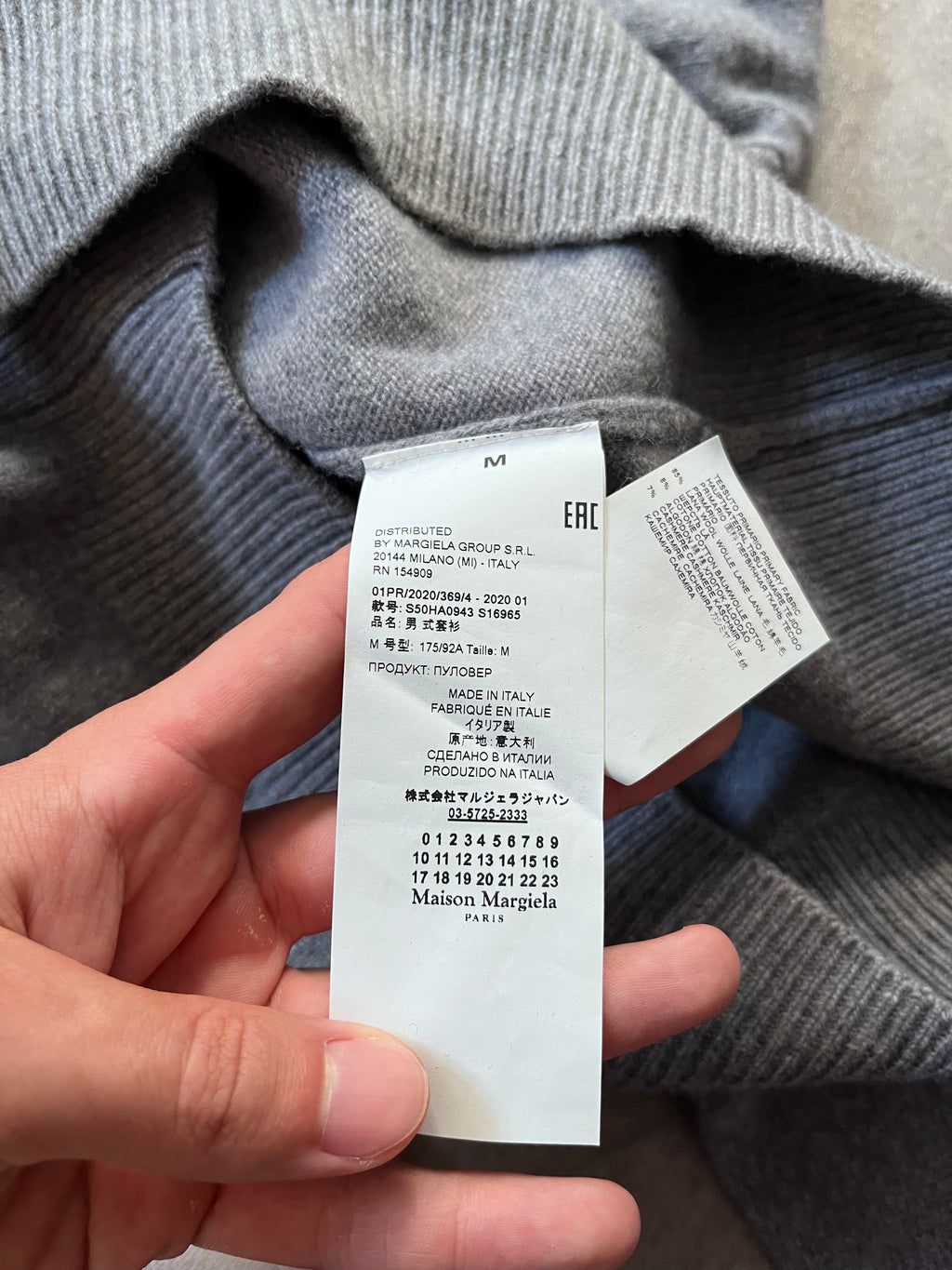 F/W 2020 Maison Margiela Striped Arm Cashmere Wool Sweater Grey Men - M