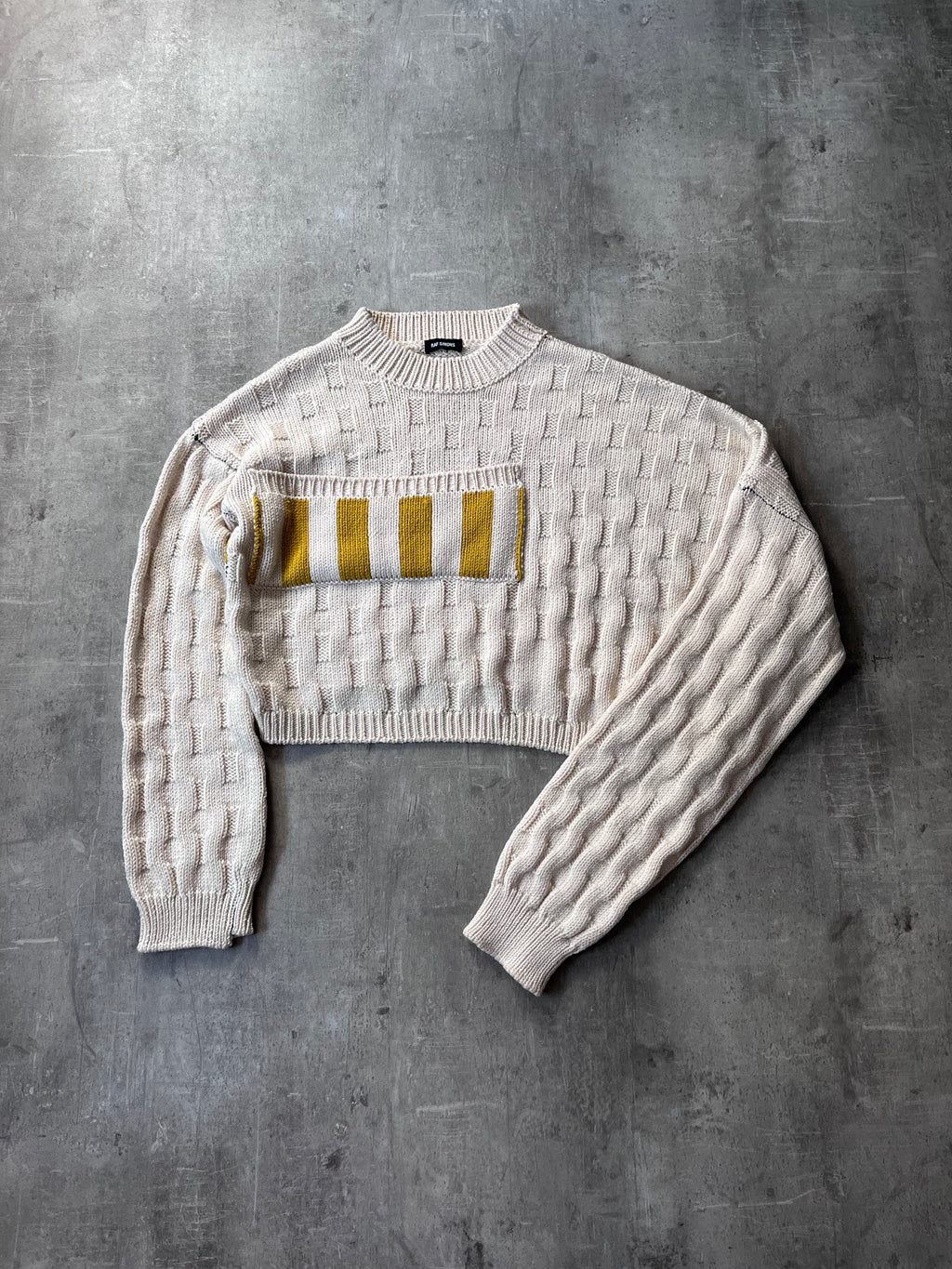 F/W 2017 Raf Simons Disturbed Asymmetrical Wool Sweater Beige Men - S