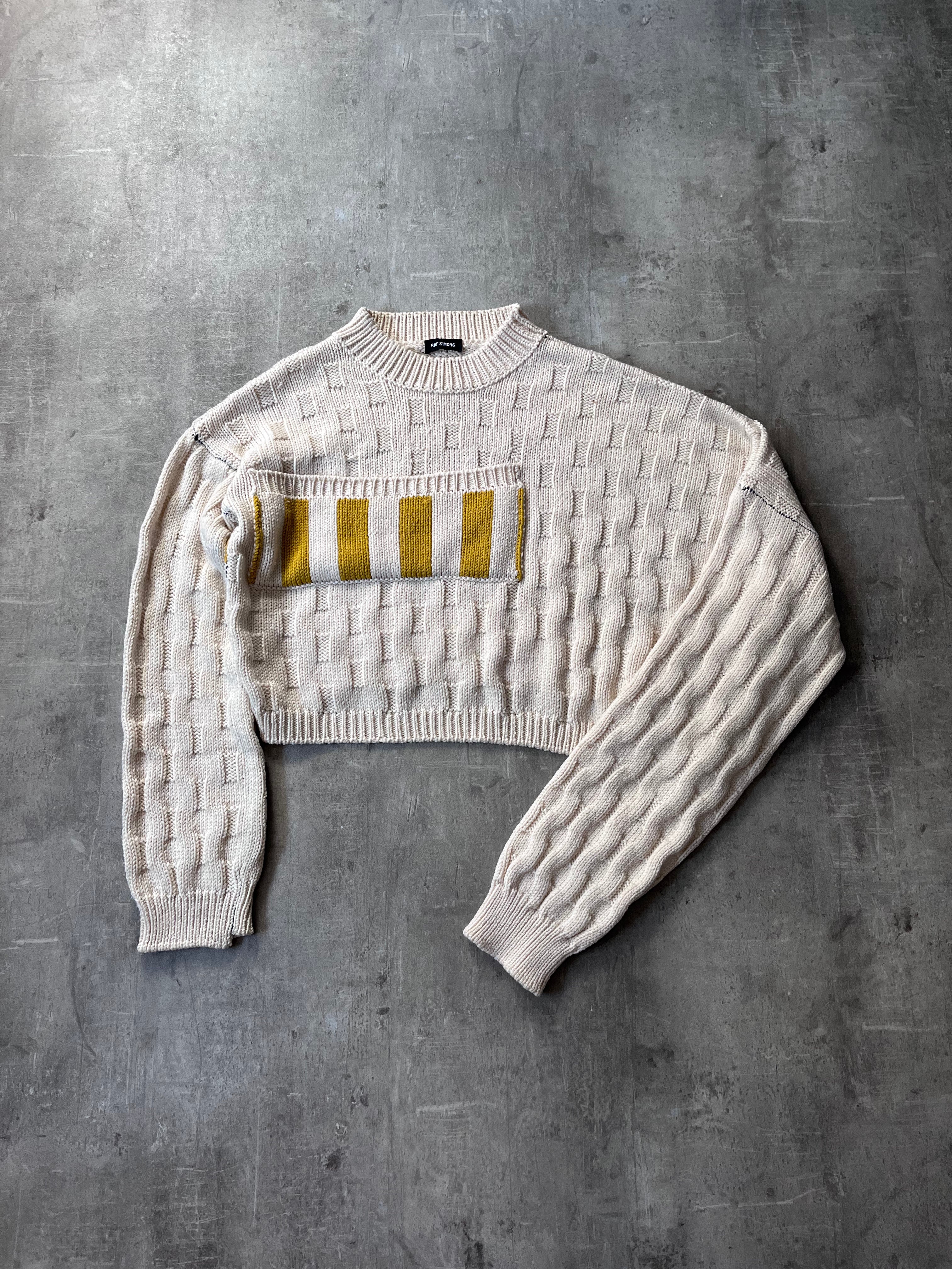 F/W 2017 Raf Simons Disturbed Asymmetrical Wool Sweater Beige Men - S