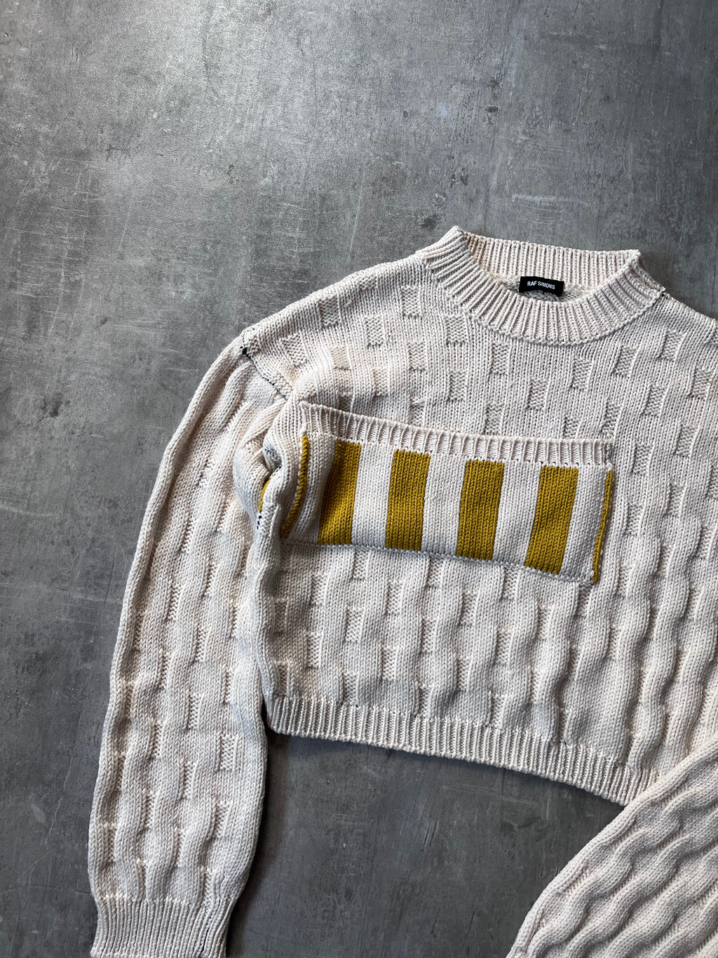 F/W 2017 Raf Simons Disturbed Asymmetrical Wool Sweater Beige Men - S