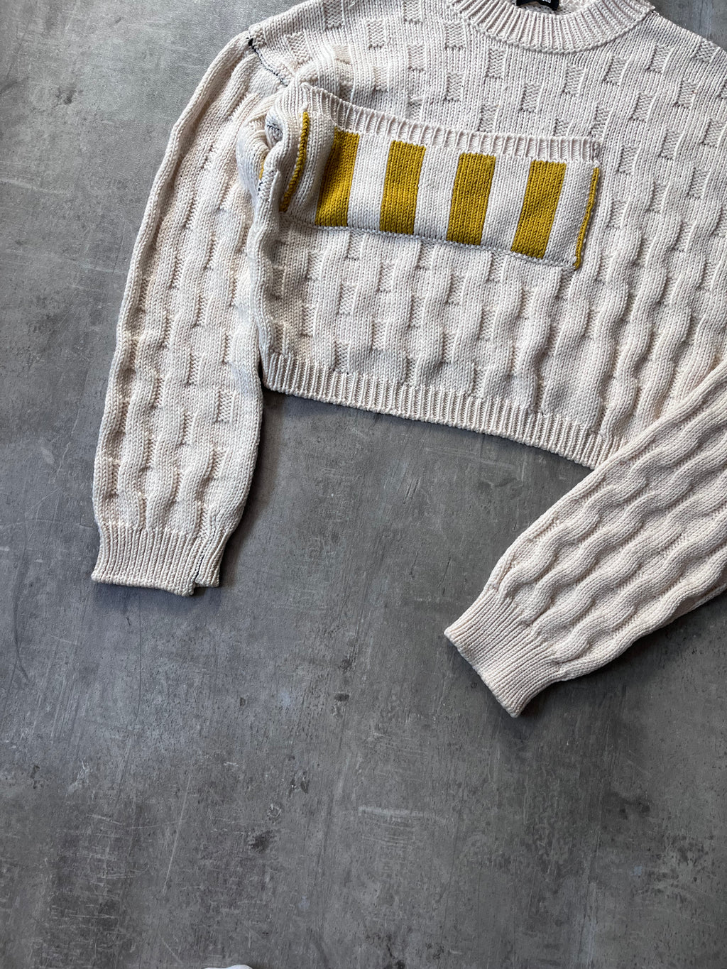 F/W 2017 Raf Simons Disturbed Asymmetrical Wool Sweater Beige Men - S