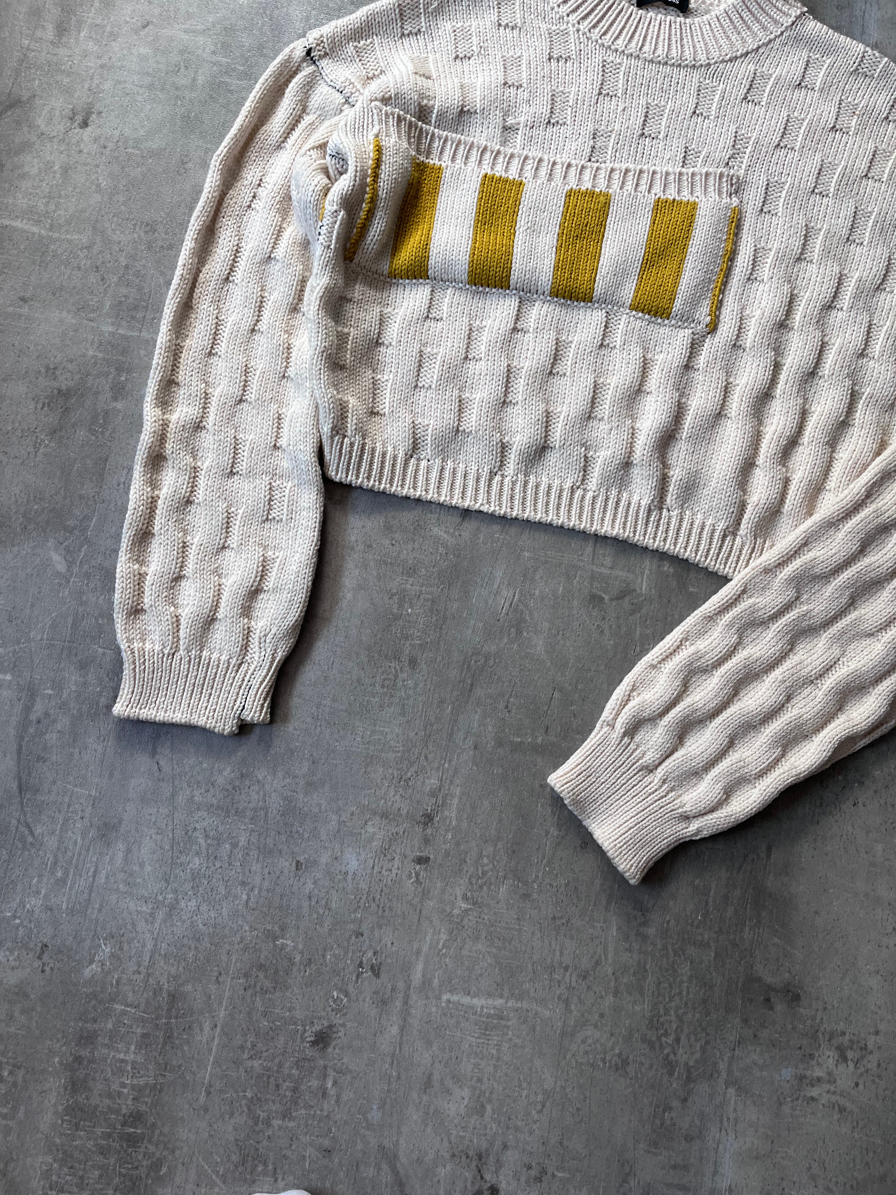 F/W 2017 Raf Simons Disturbed Asymmetrical Wool Sweater Beige Men - S