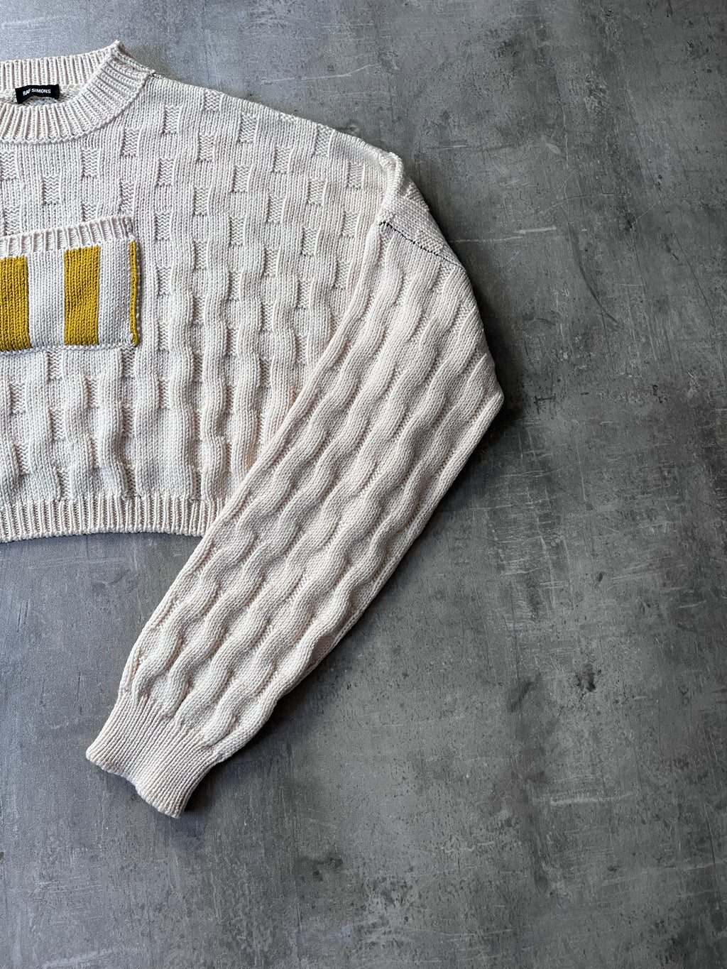 F/W 2017 Raf Simons Disturbed Asymmetrical Wool Sweater Beige Men - S