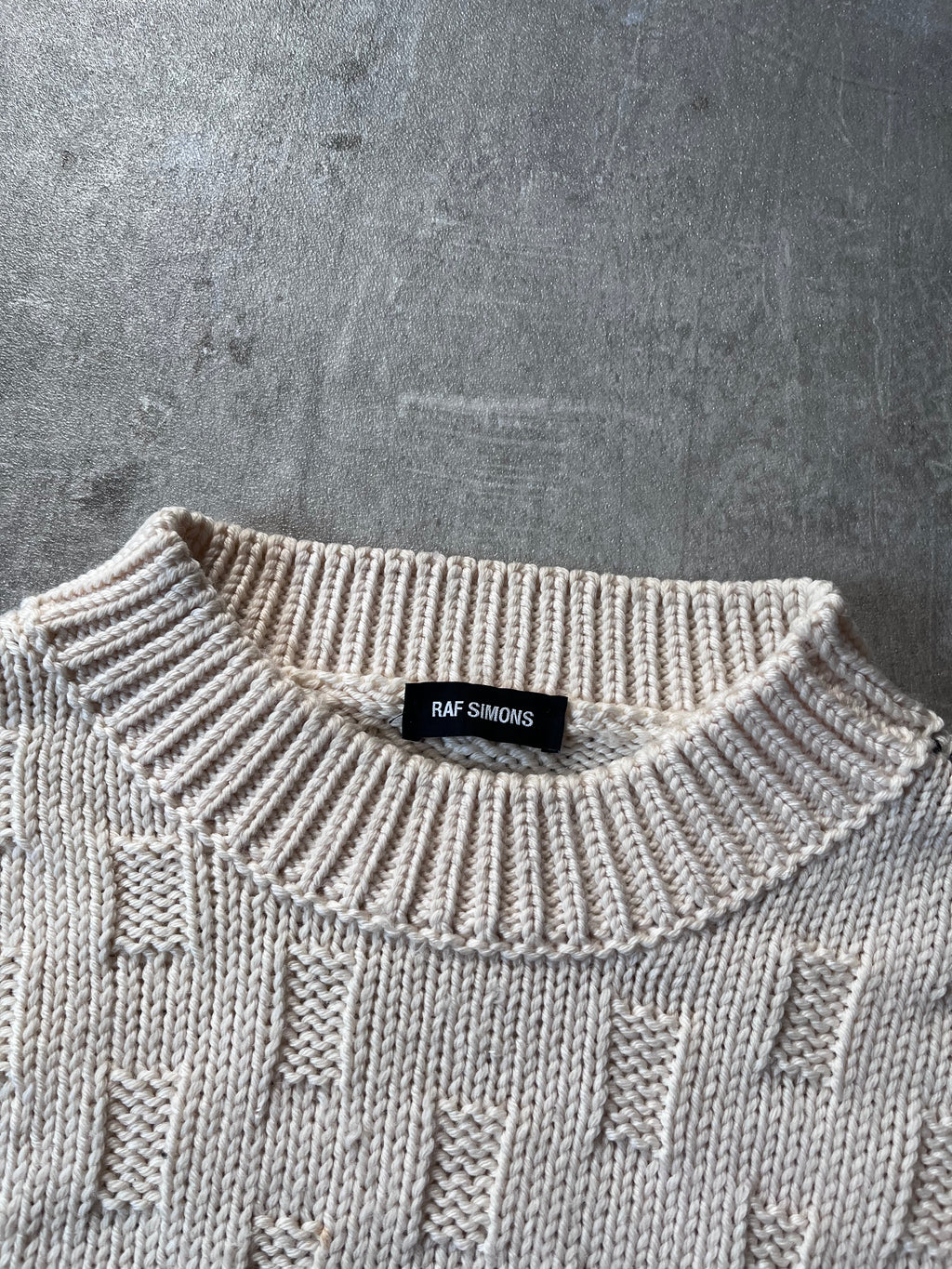 F/W 2017 Raf Simons Disturbed Asymmetrical Wool Sweater Beige Men - S