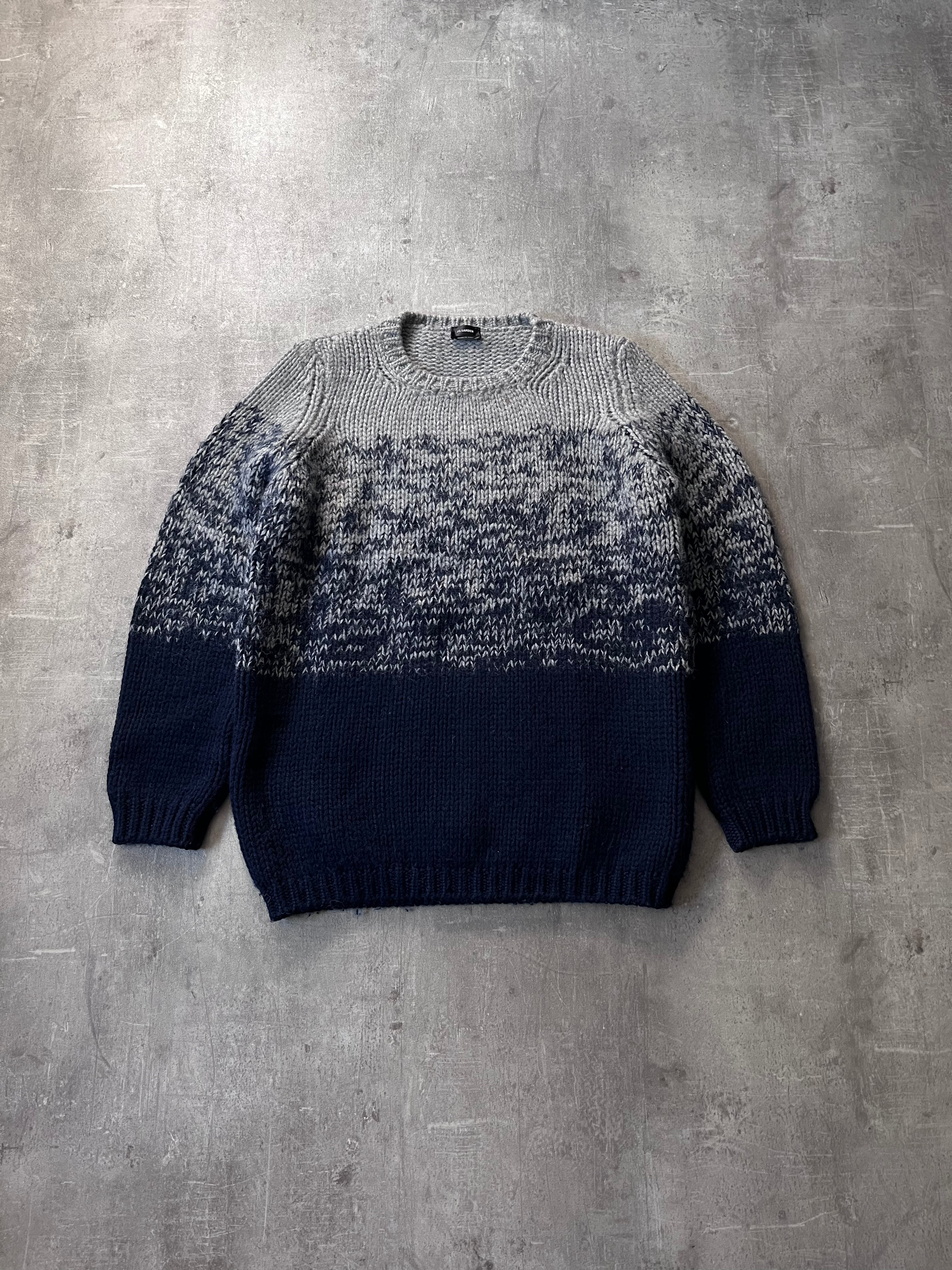 Jil Sander by Raf Simons Wool Chunky Sweater Navy Grey Men - M