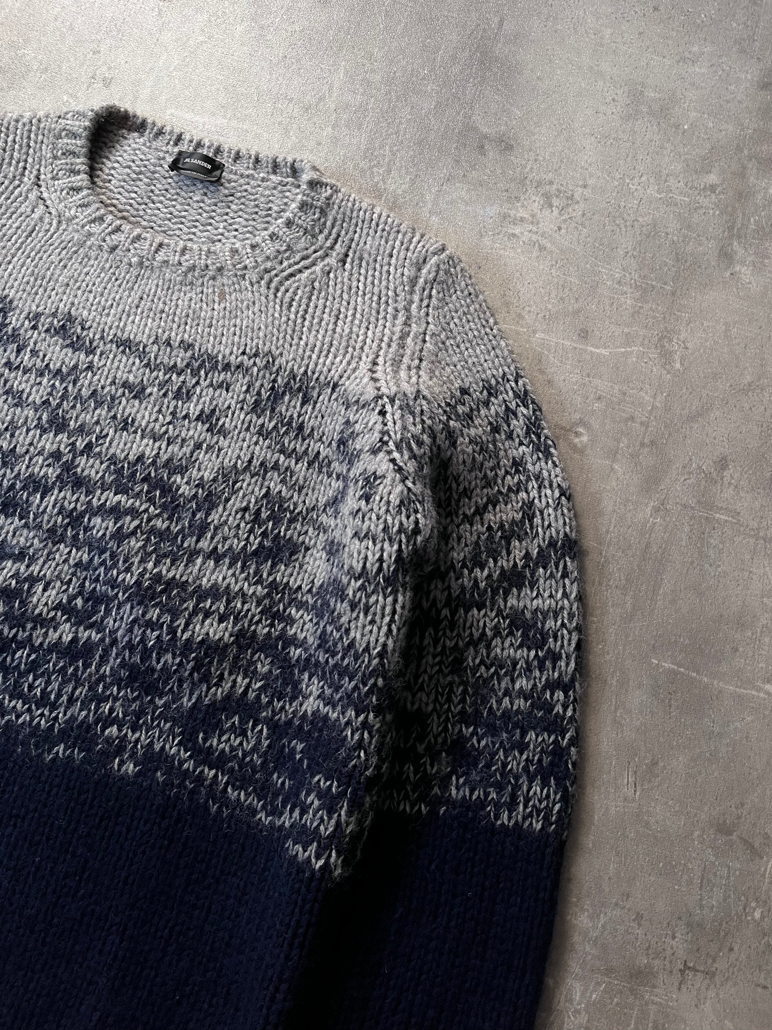 Jil Sander by Raf Simons Wool Chunky Sweater Navy Grey Men - M