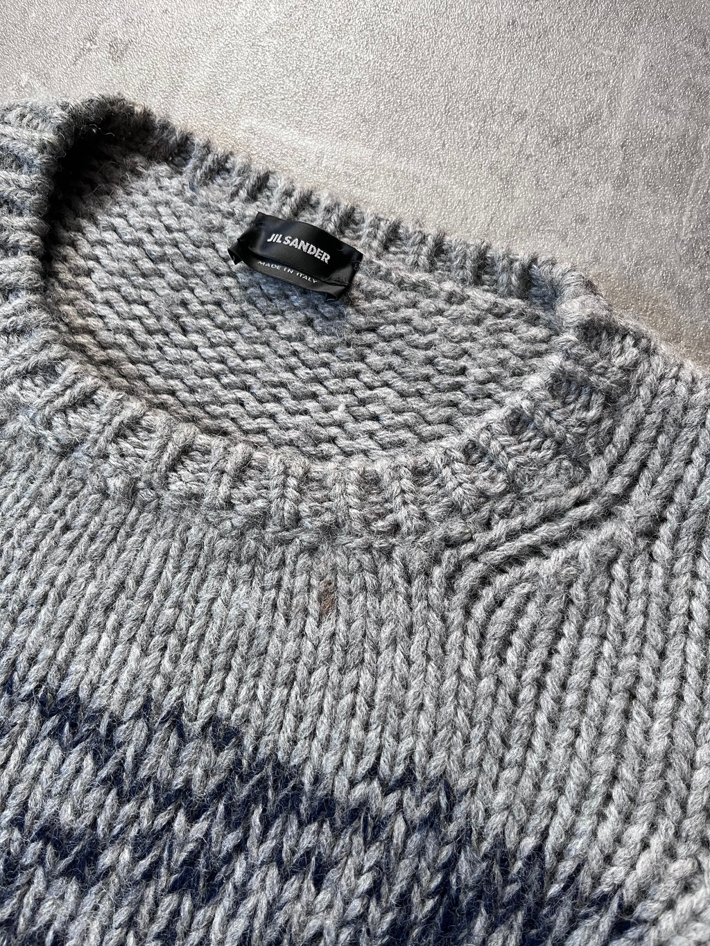 Jil Sander by Raf Simons Wool Chunky Sweater Navy Grey Men - M