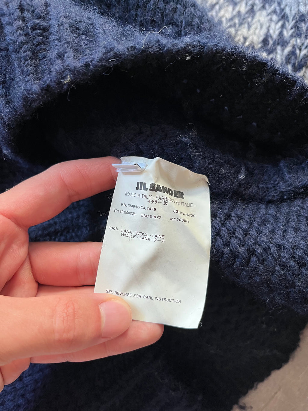 Jil Sander by Raf Simons Wool Chunky Sweater Navy Grey Men - M