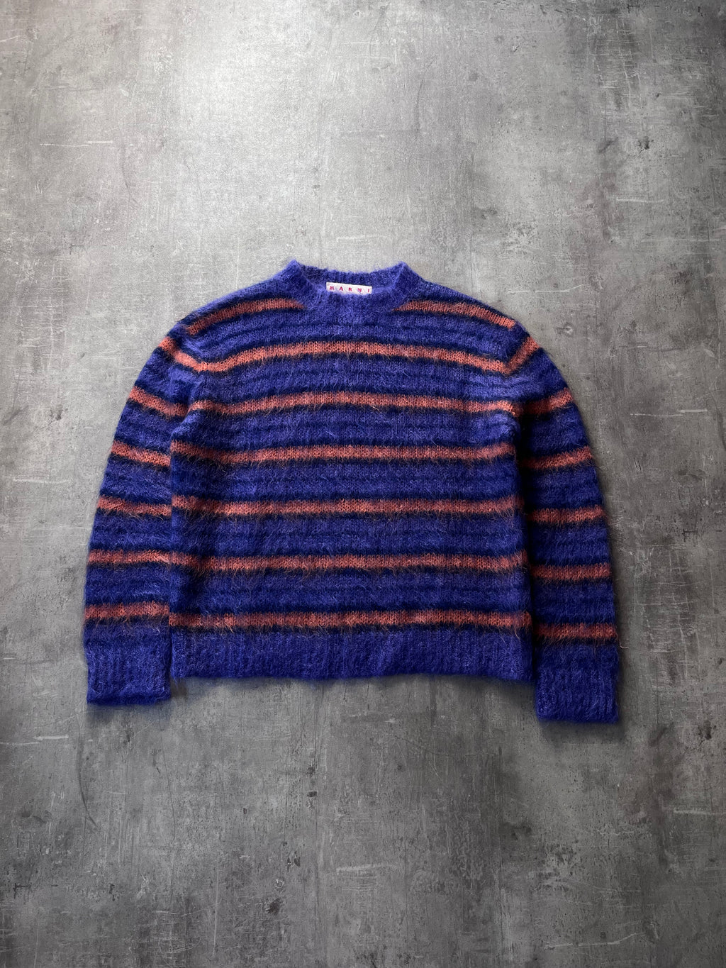 Marni Fuzzy Wuzzy Striped Mohair Sweater Navy Orange Men - S