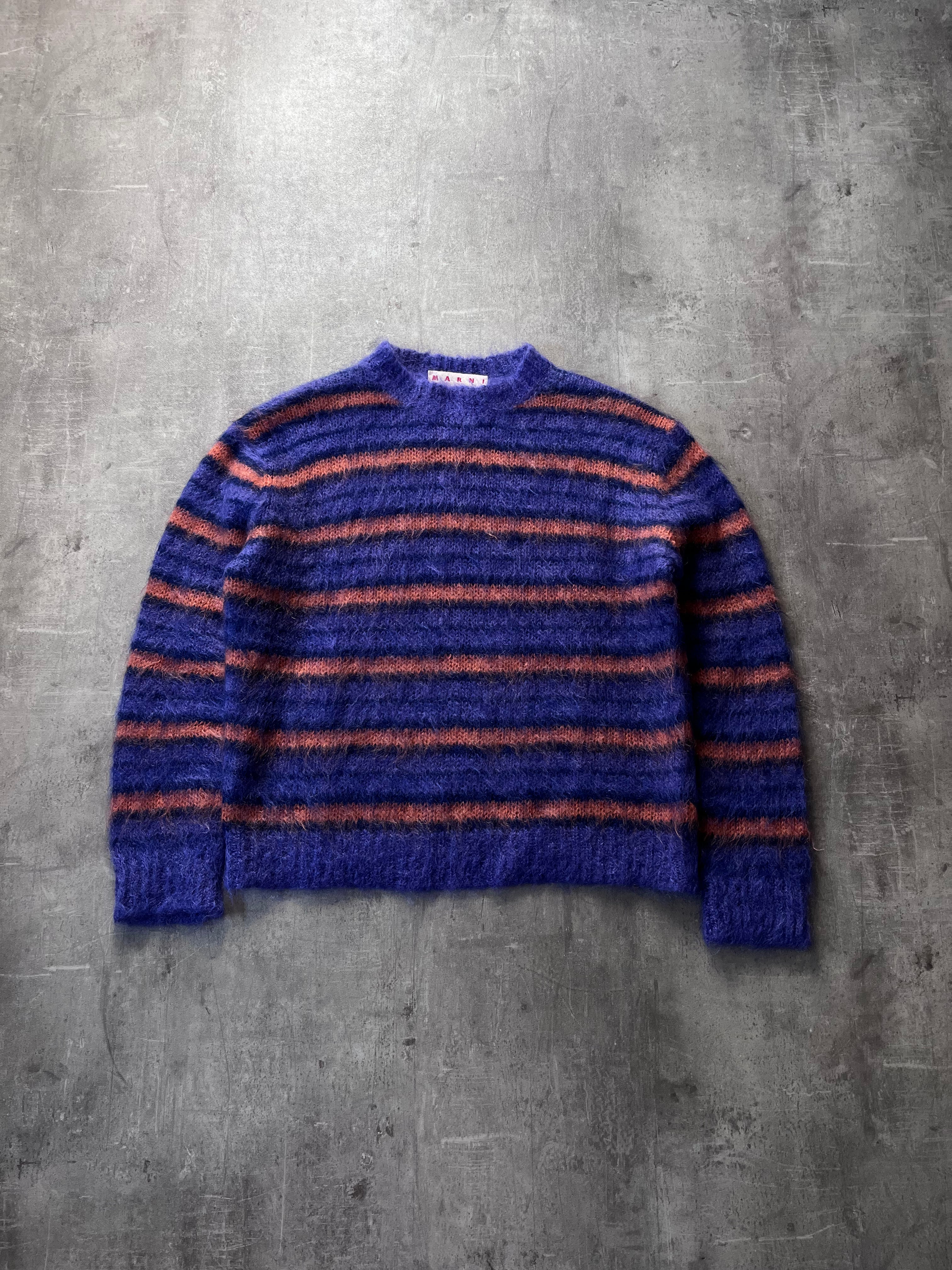 Marni Fuzzy Wuzzy Striped Mohair Sweater Navy Orange Men - S