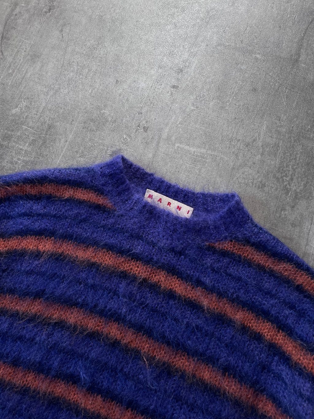 Marni Fuzzy Wuzzy Striped Mohair Sweater Navy Orange Men - S