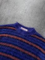 Marni Fuzzy Wuzzy Striped Mohair Sweater Navy Orange Men - S