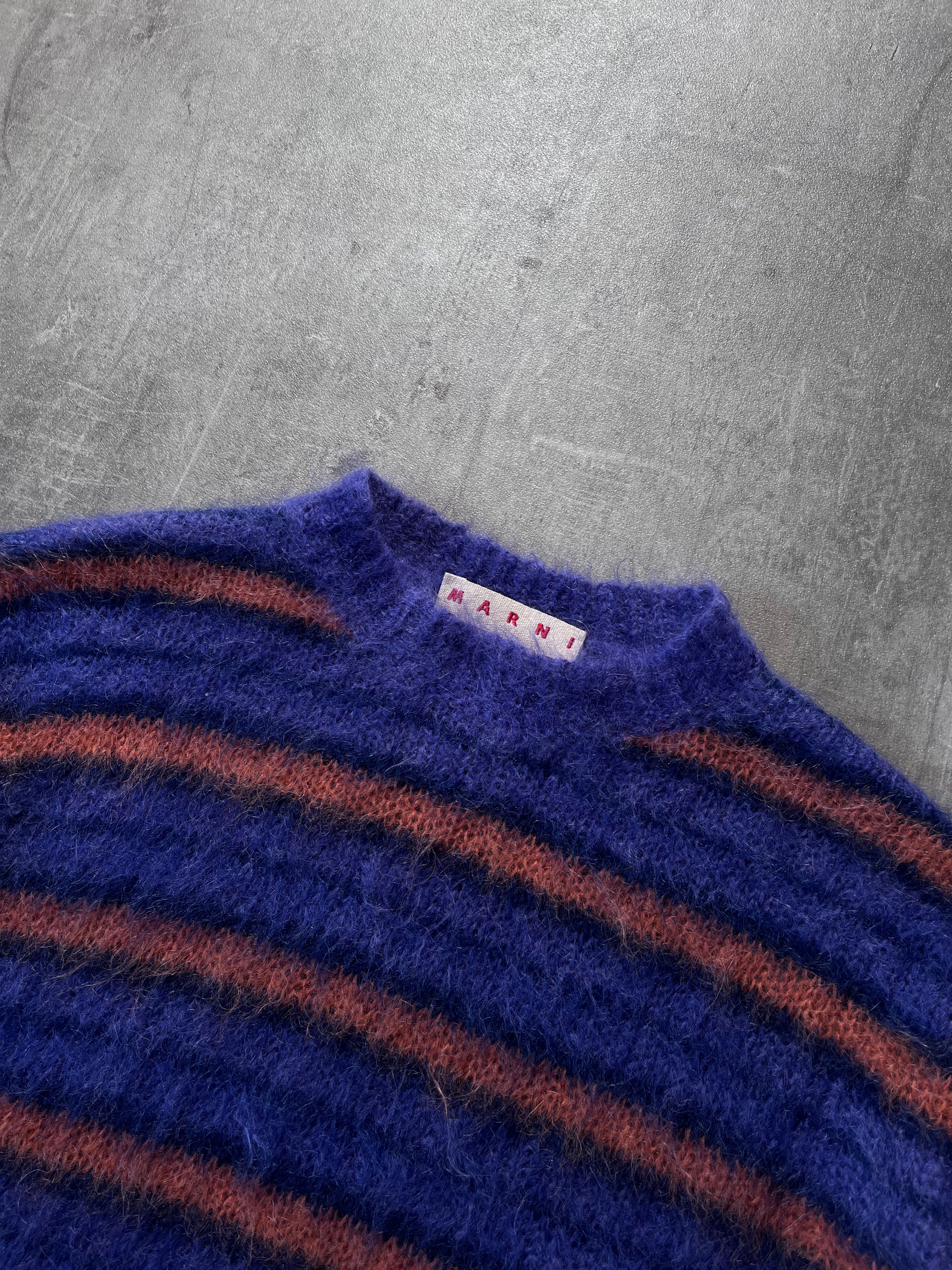 Marni Fuzzy Wuzzy Striped Mohair Sweater Navy Orange Men - S