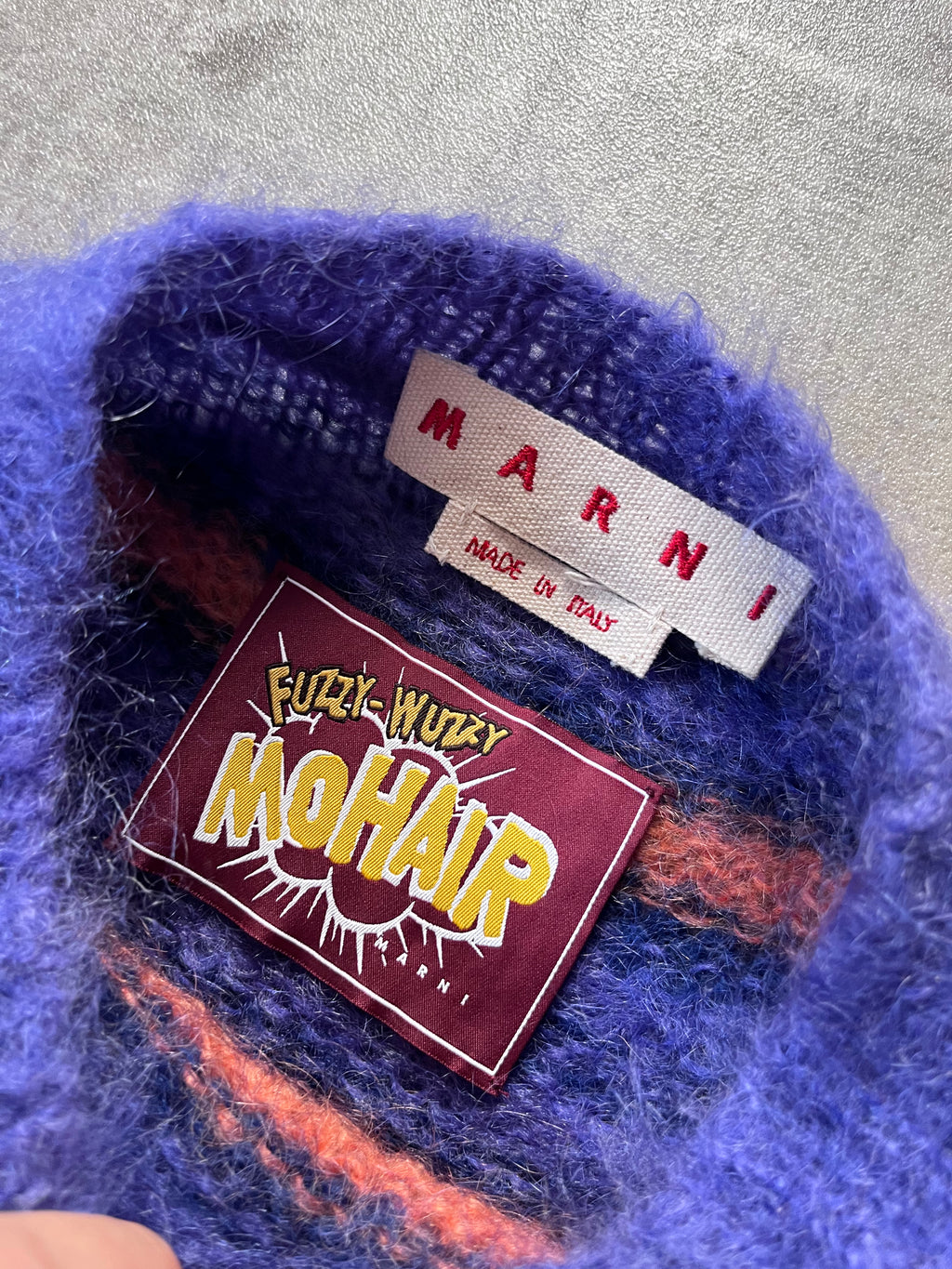 Marni Fuzzy Wuzzy Striped Mohair Sweater Navy Orange Men - S