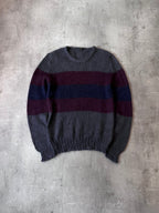 F/W 2011 Gucci Fuzzy Striped Mohair Silk Sweater Grey Burgundy Men - L