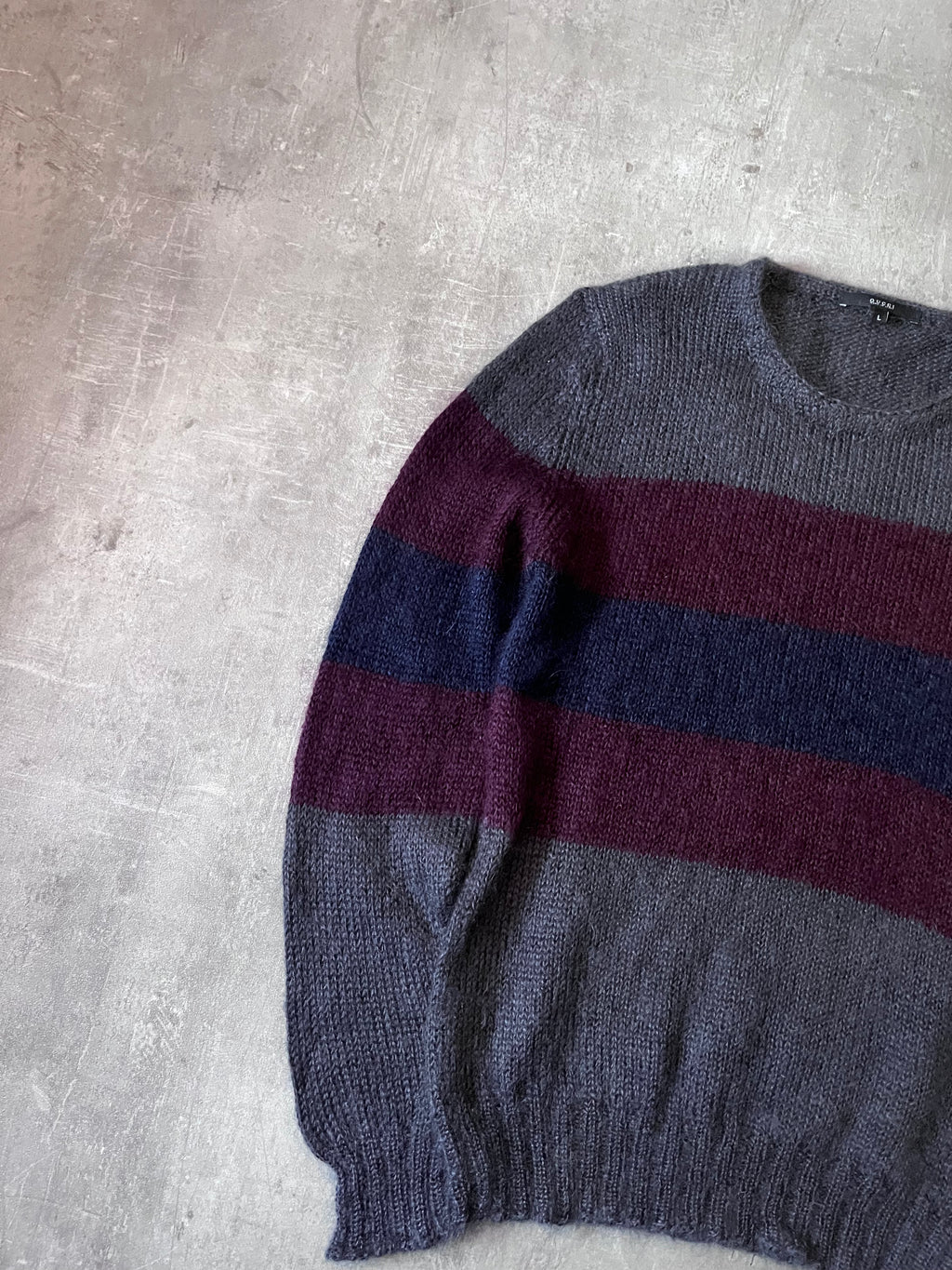 F/W 2011 Gucci Fuzzy Striped Mohair Silk Sweater Grey Burgundy Men - L
