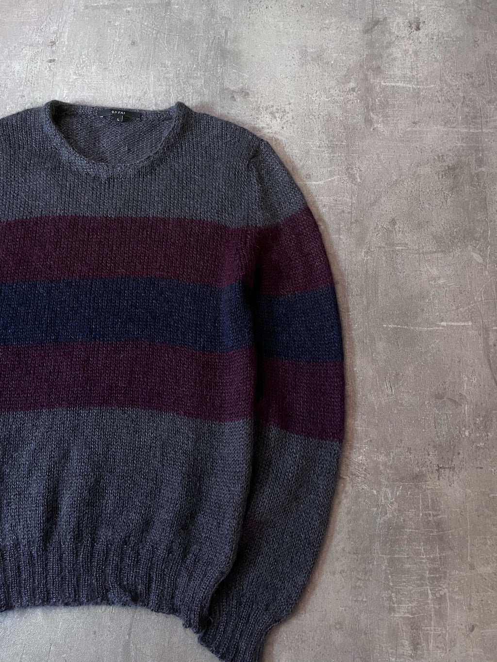 F/W 2011 Gucci Fuzzy Striped Mohair Silk Sweater Grey Burgundy Men - L