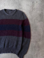 F/W 2011 Gucci Fuzzy Striped Mohair Silk Sweater Grey Burgundy Men - L