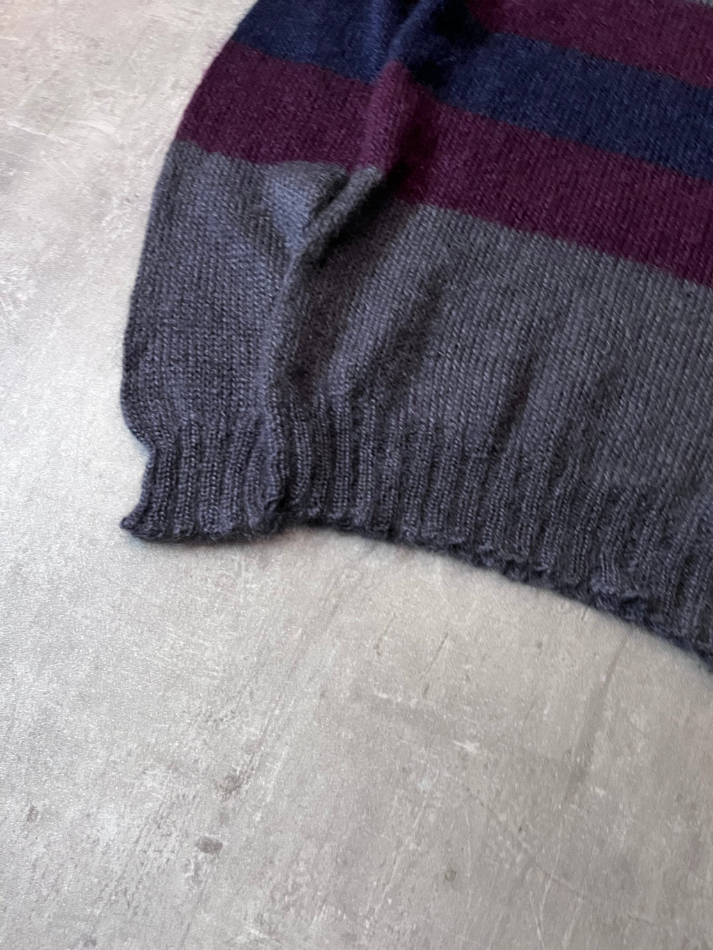 F/W 2011 Gucci Fuzzy Striped Mohair Silk Sweater Grey Burgundy Men - L