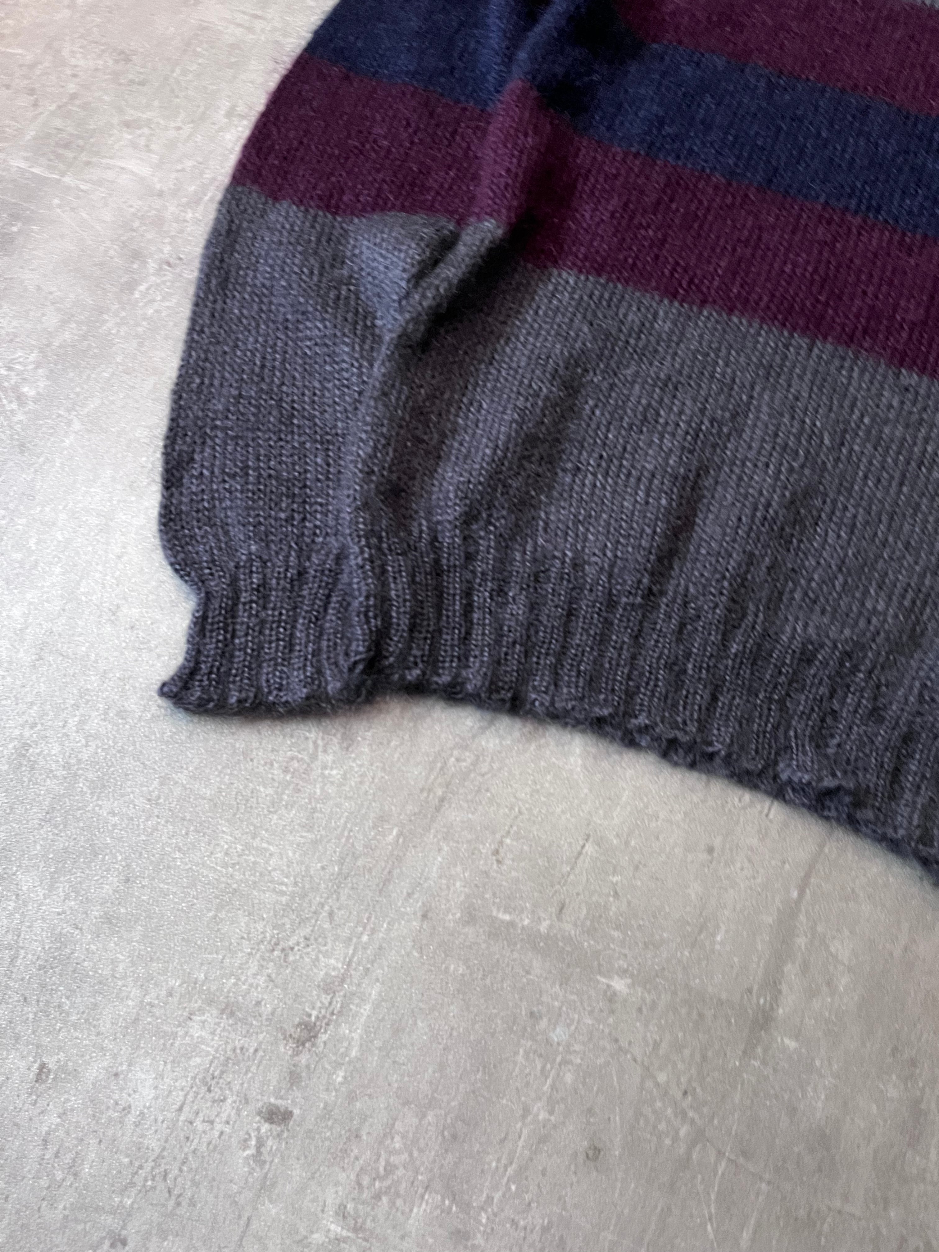 F/W 2011 Gucci Fuzzy Striped Mohair Silk Sweater Grey Burgundy Men - L