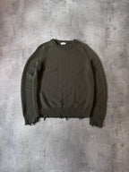 Saint Laurent Distressed Cotton Sweater Green Men - L